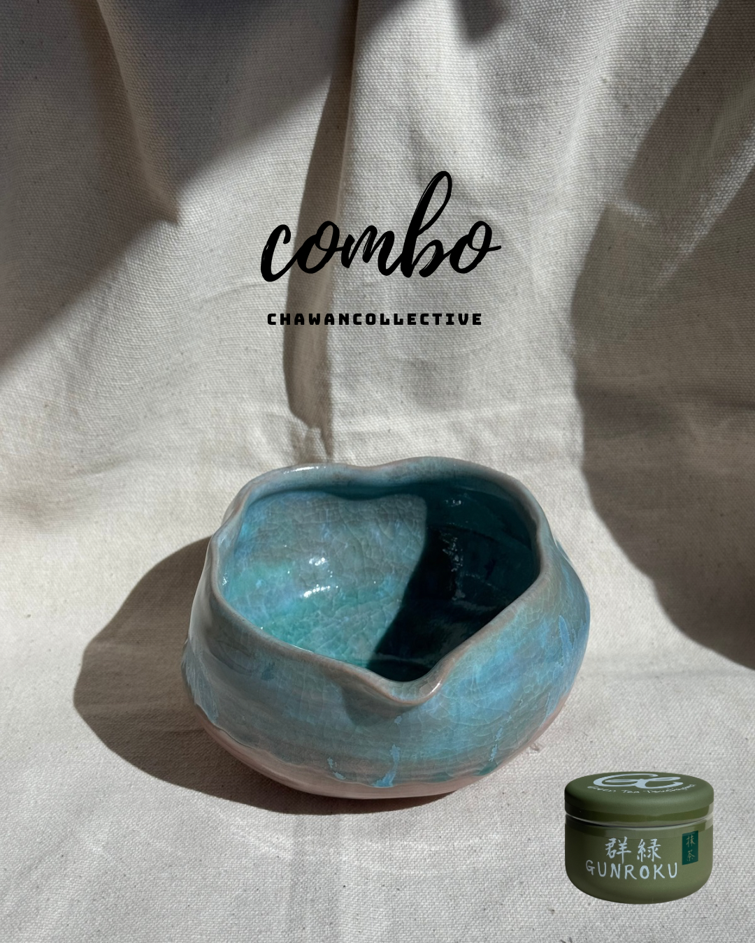 MATCHA BOWL TEAL BLUE OMBRE IRREGULAR KATAKUCHI 🌸