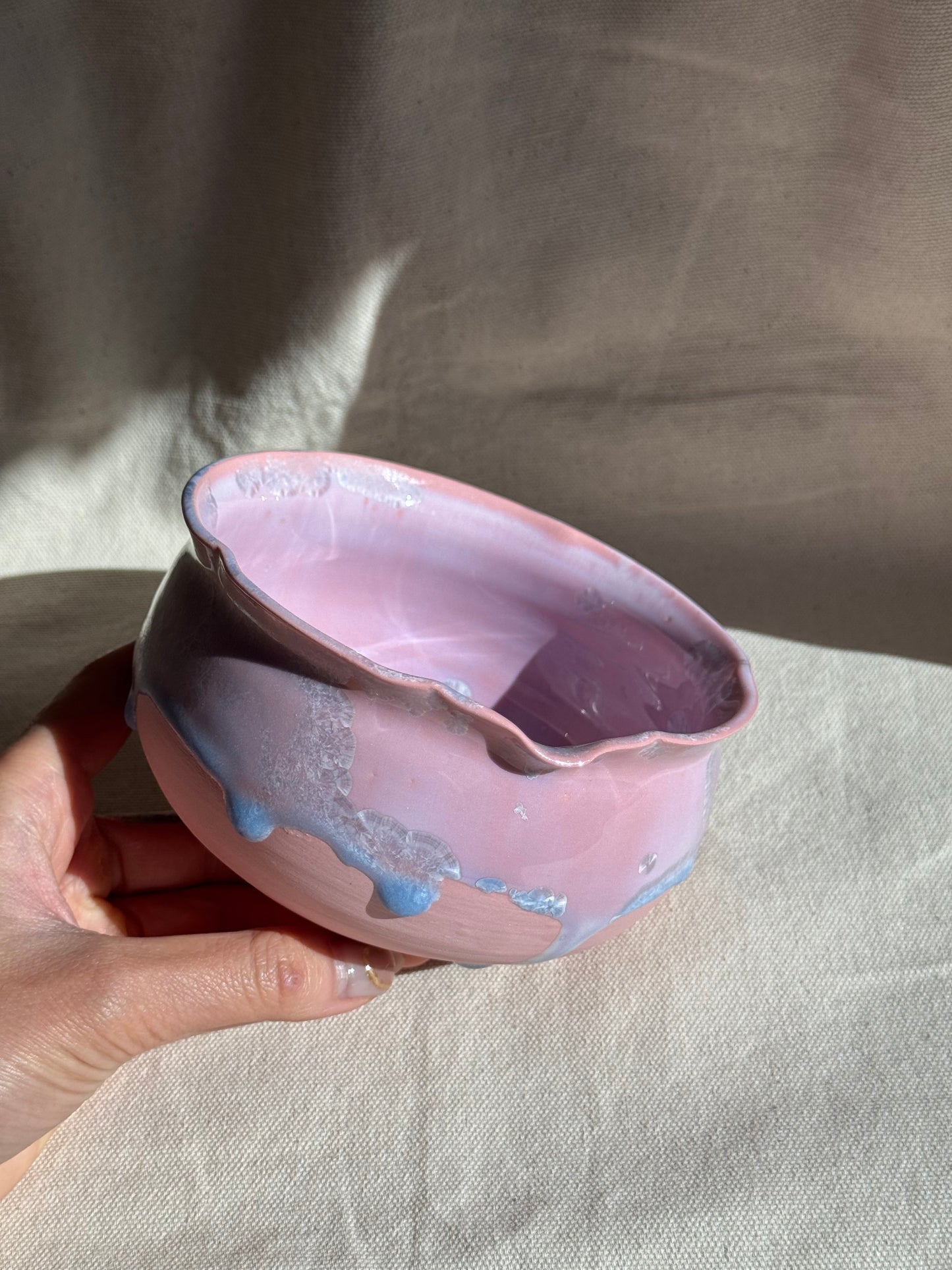 MATCHA BOWL FLORAL PINK DRIPPING GLAZE KATAKUCHI 🌸