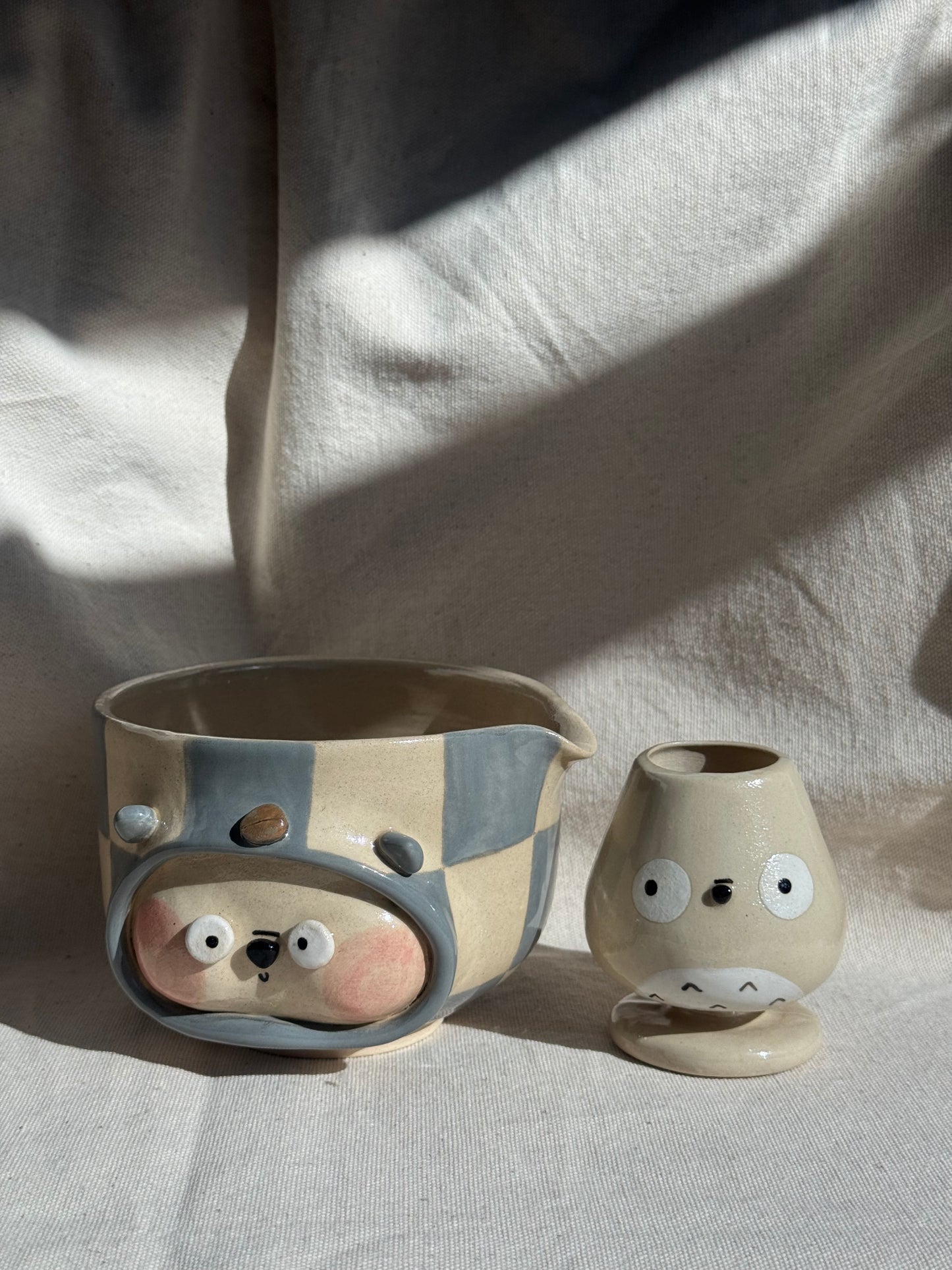 MATCHA BOWL GREY CHECKERED KATAKUCHI SET πΈ
