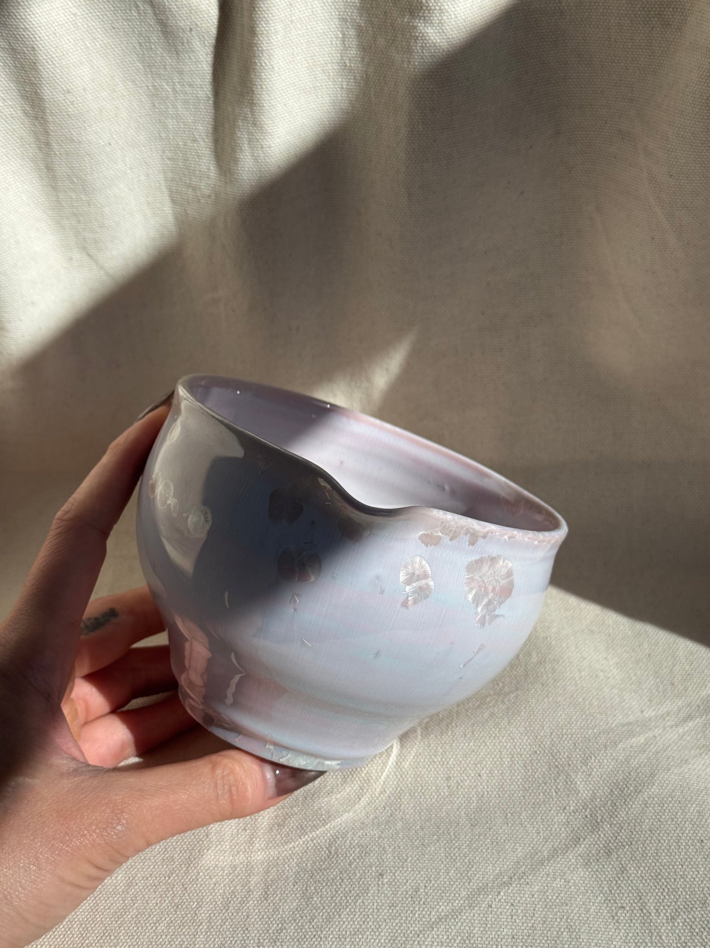 MATCHA BOWL BLUE PINK CLAY LILAC GLAZE KATAKUCHI πΈ