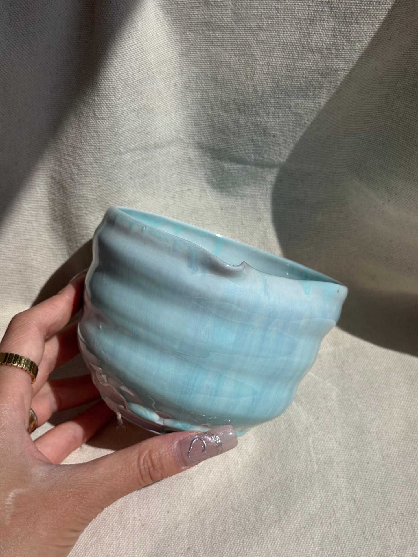 MATCHA BOWL CELADON DRIPPING GLAZE KATAKUCHI πΈ