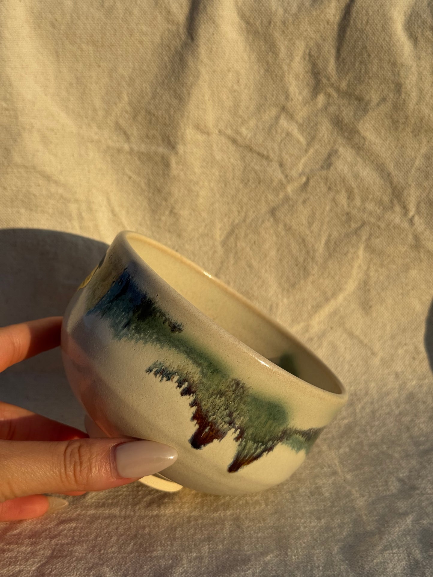 MATCHA BOWL KYO YAKI WHITE GREEN DRIPPING GLAZE πΈ