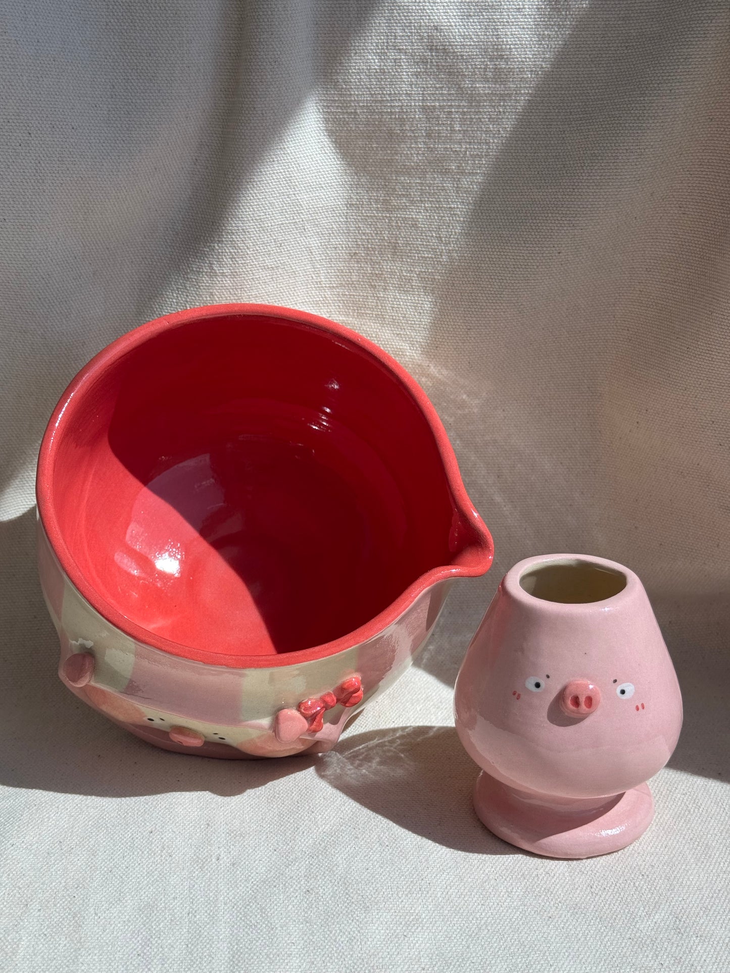 MATCHA BOWL PINK CHECKERED PIGGY KATAKUCHI SET πΈ