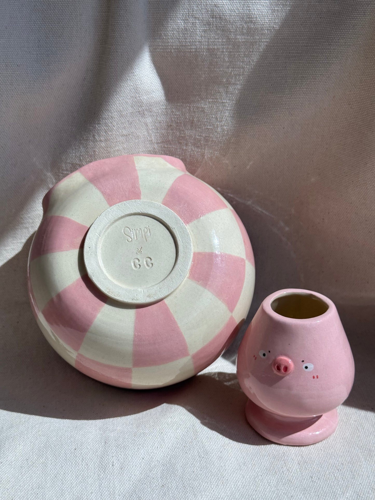 MATCHA BOWL PINK CHECKERED PIGGY KATAKUCHI SET πΈ
