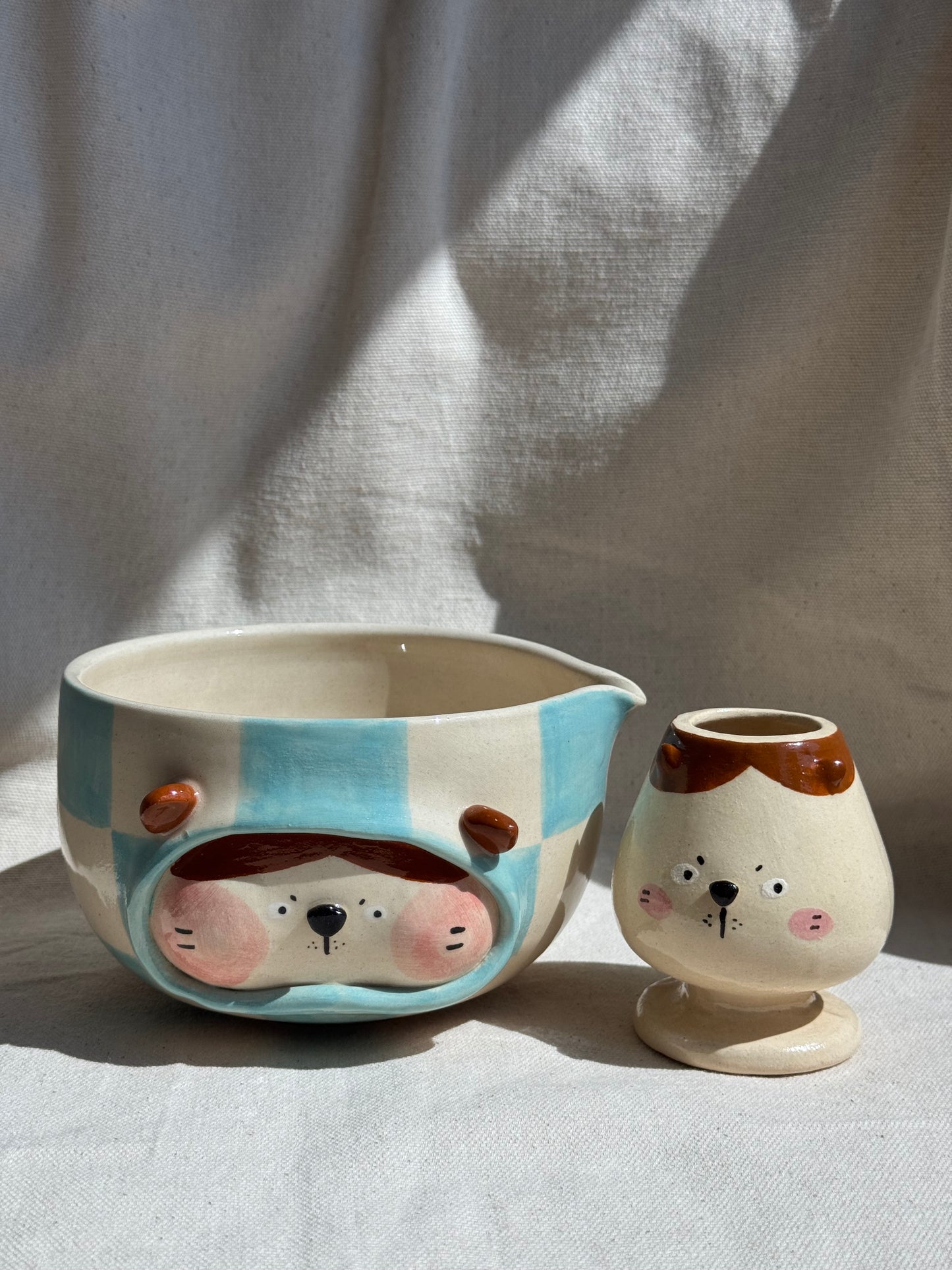 MATCHA BOWL BLUE CHECKERED DOGGY KATAKUCHI SET πΈ