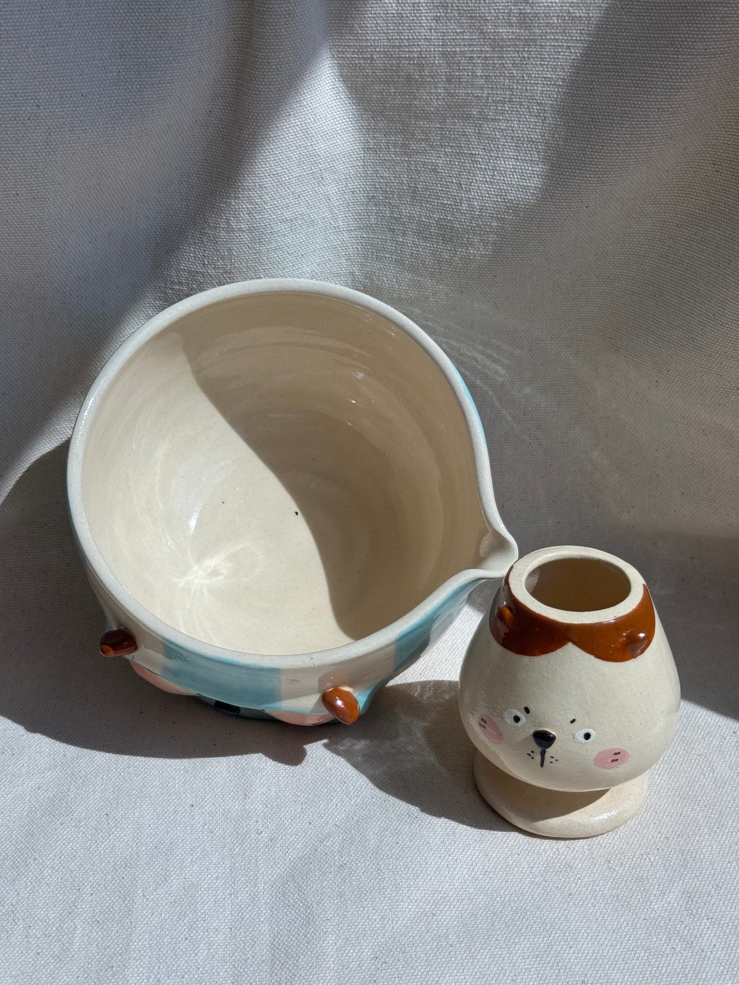 MATCHA BOWL BLUE CHECKERED DOGGY KATAKUCHI SET πΈ