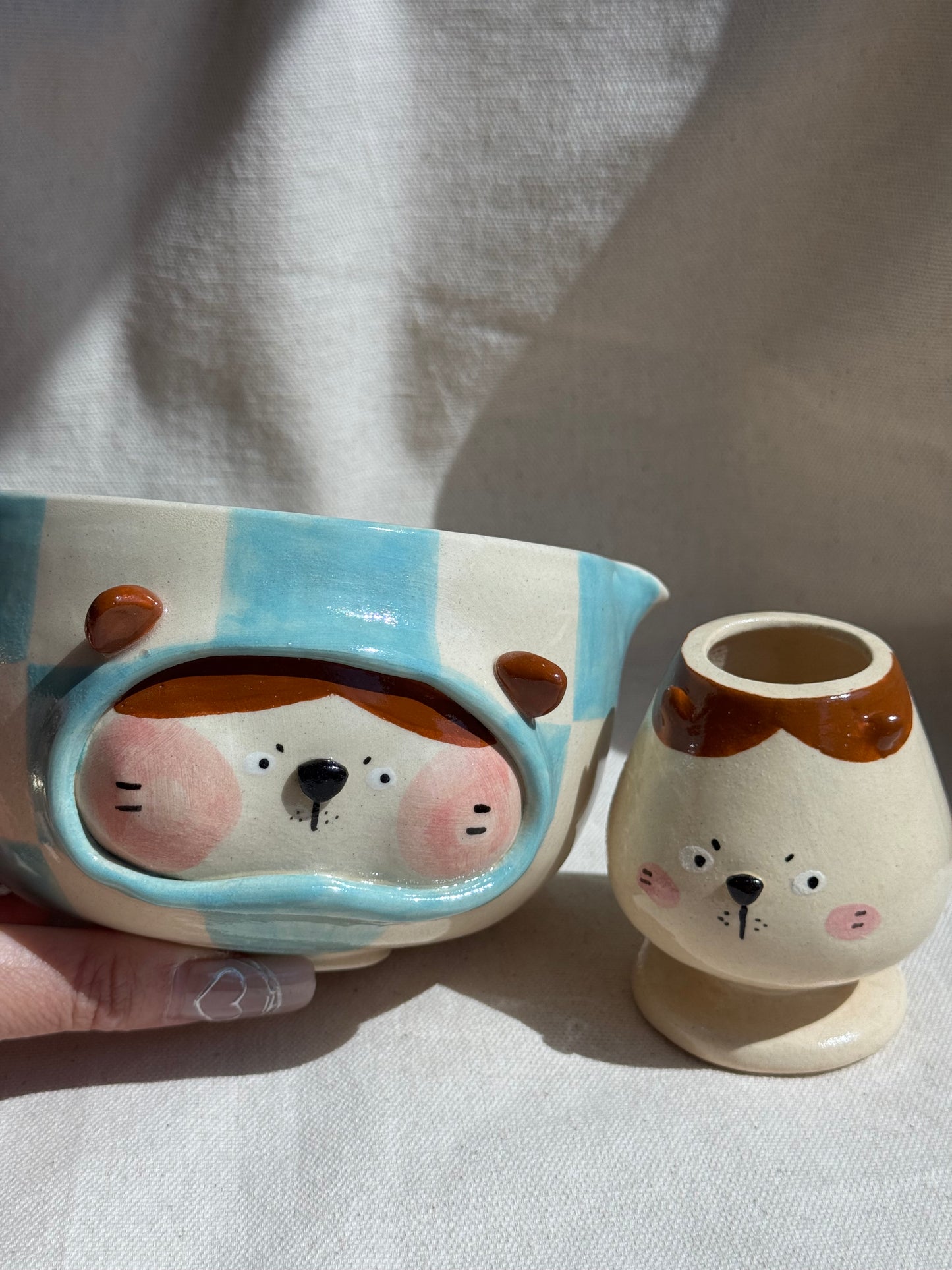MATCHA BOWL BLUE CHECKERED DOGGY KATAKUCHI SET πΈ