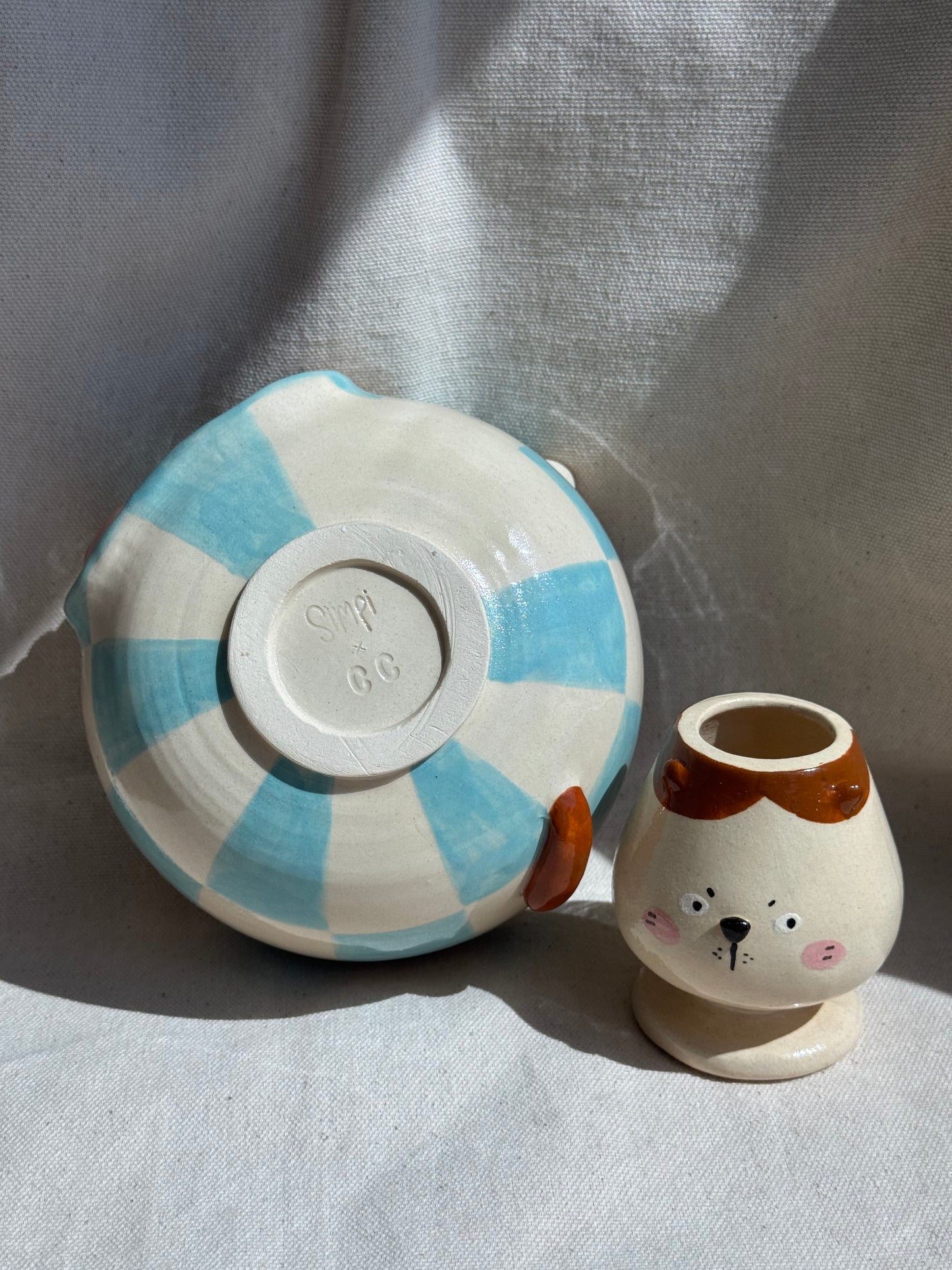 MATCHA BOWL BLUE CHECKERED DOGGY KATAKUCHI SET πΈ