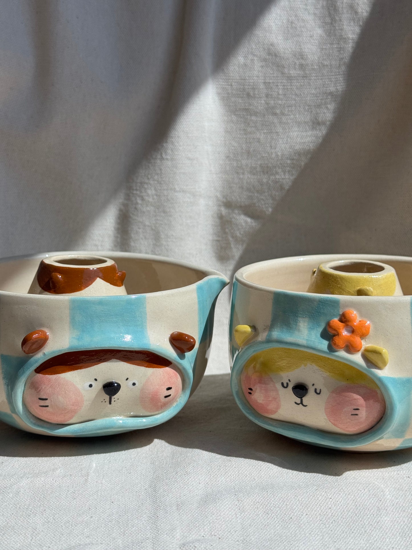 MATCHA BOWL BLUE CHECKERED DOGGY KATAKUCHI SET πΈ