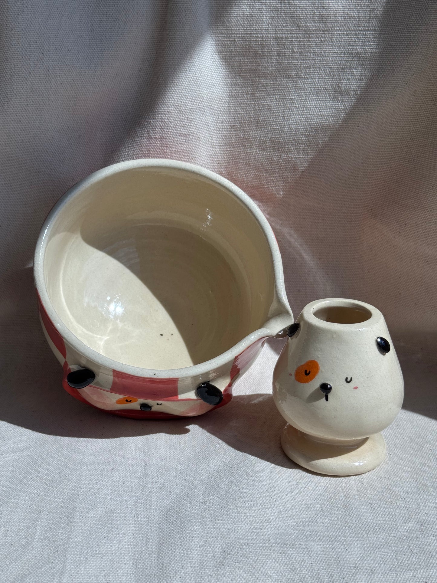 MATCHA BOWL RED CHECKERED DOGGY KATAKUCHI SET πΈ