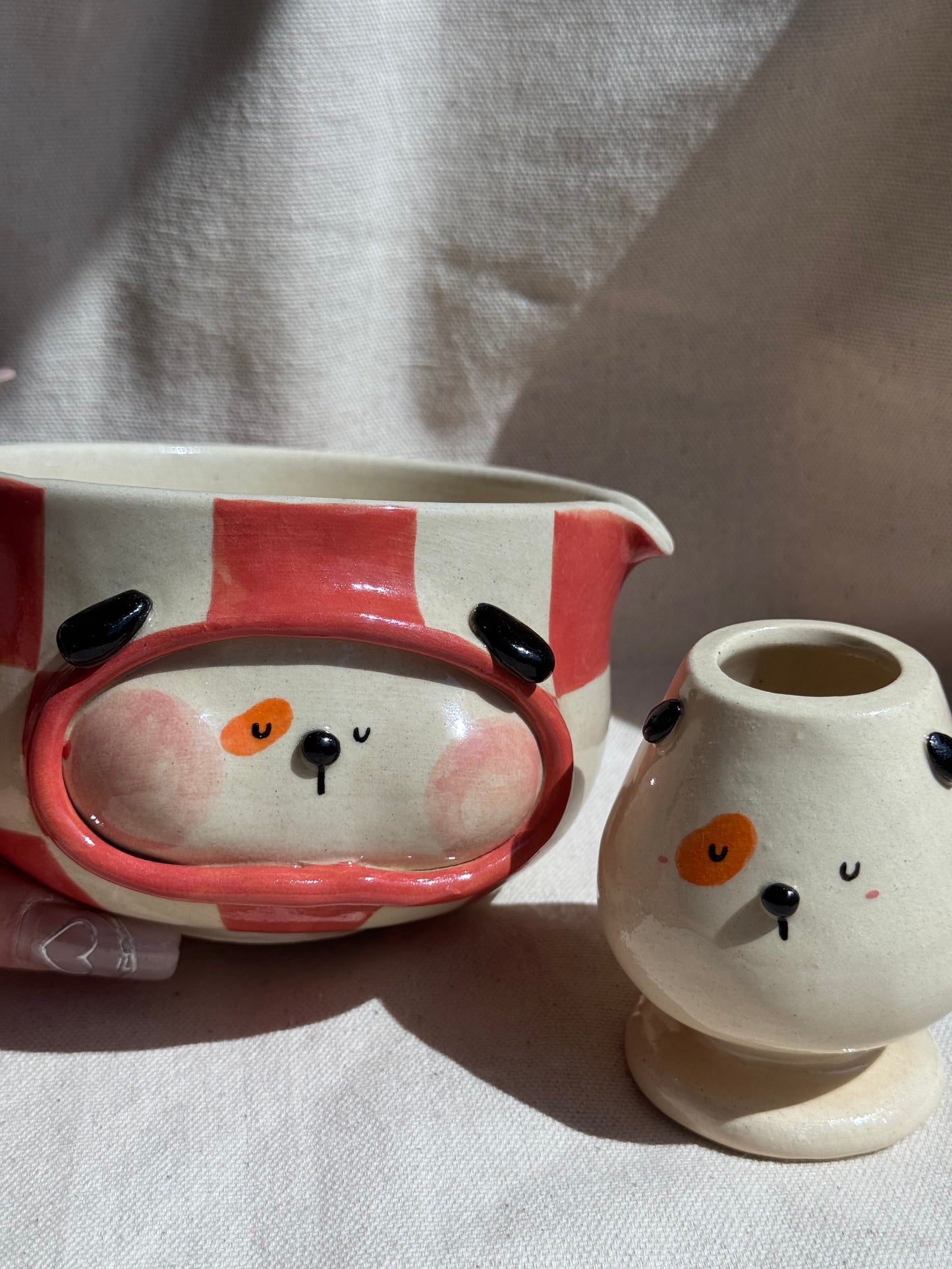 MATCHA BOWL RED CHECKERED DOGGY KATAKUCHI SET πΈ