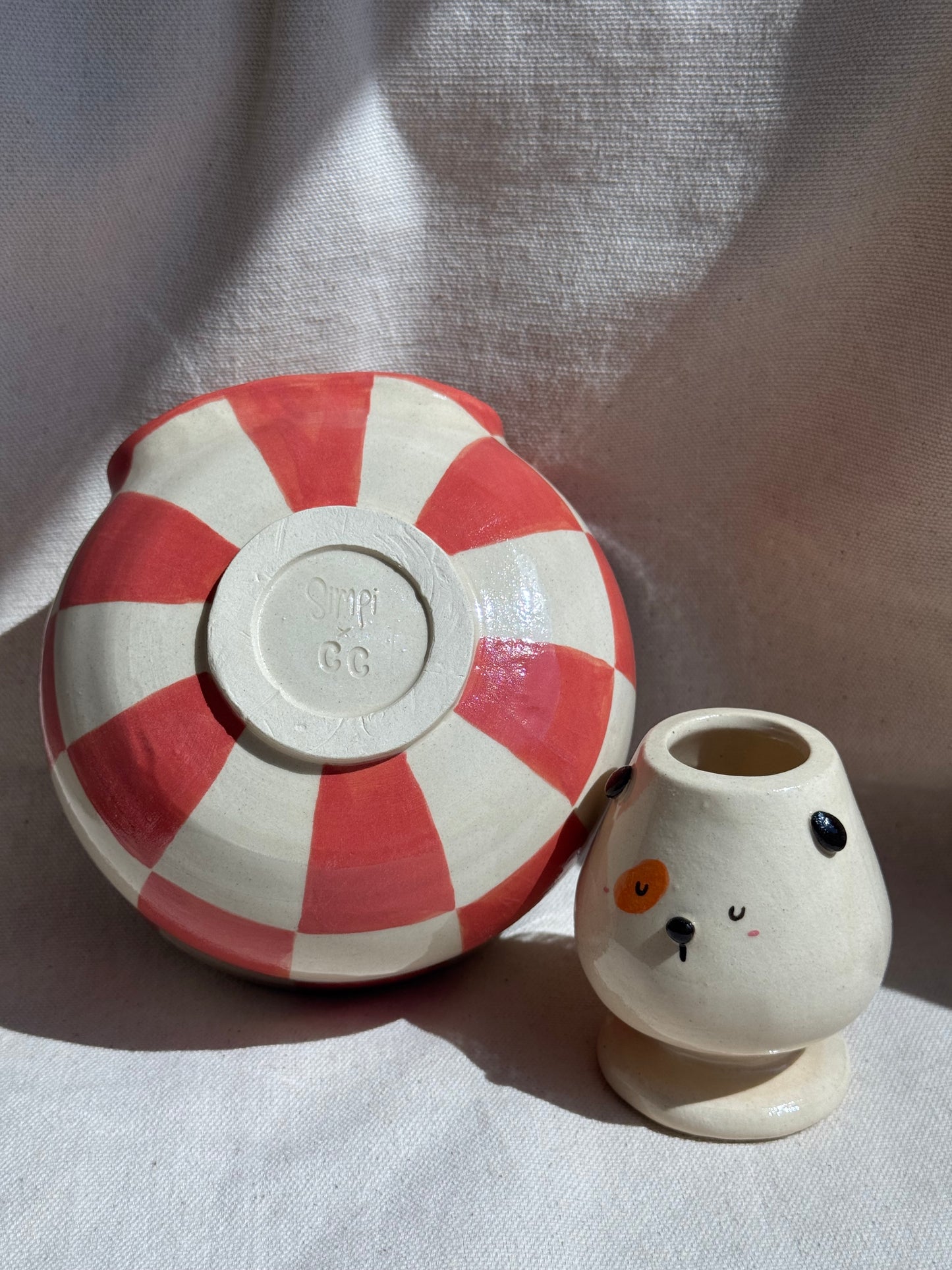 MATCHA BOWL RED CHECKERED DOGGY KATAKUCHI SET πΈ