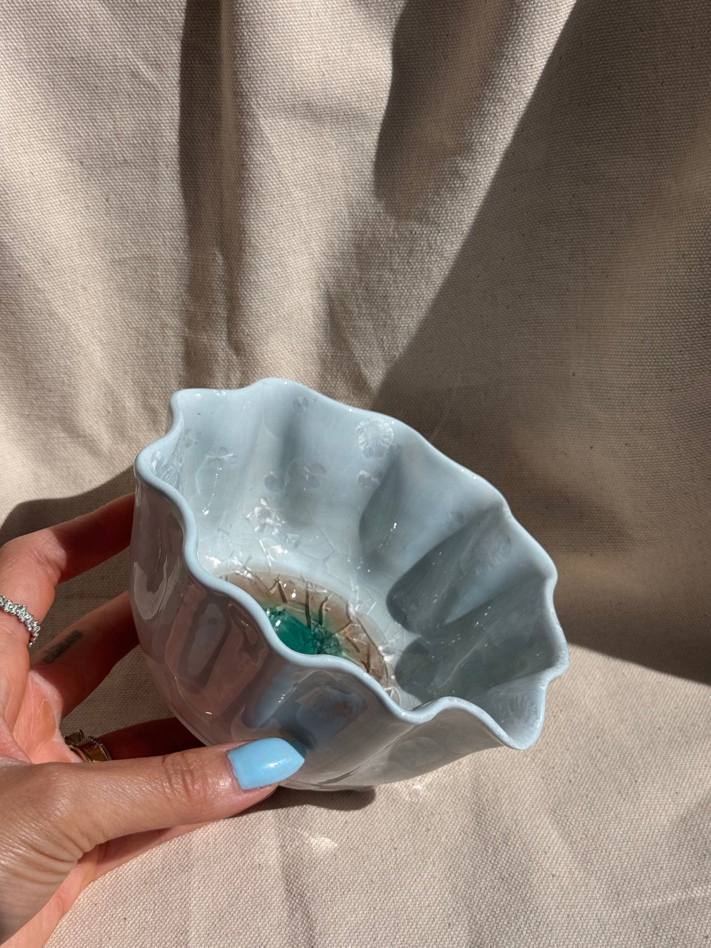 MATCHA BOWL SEASHELL BABY BLUE GLAZE KATAKUCHI 🌸