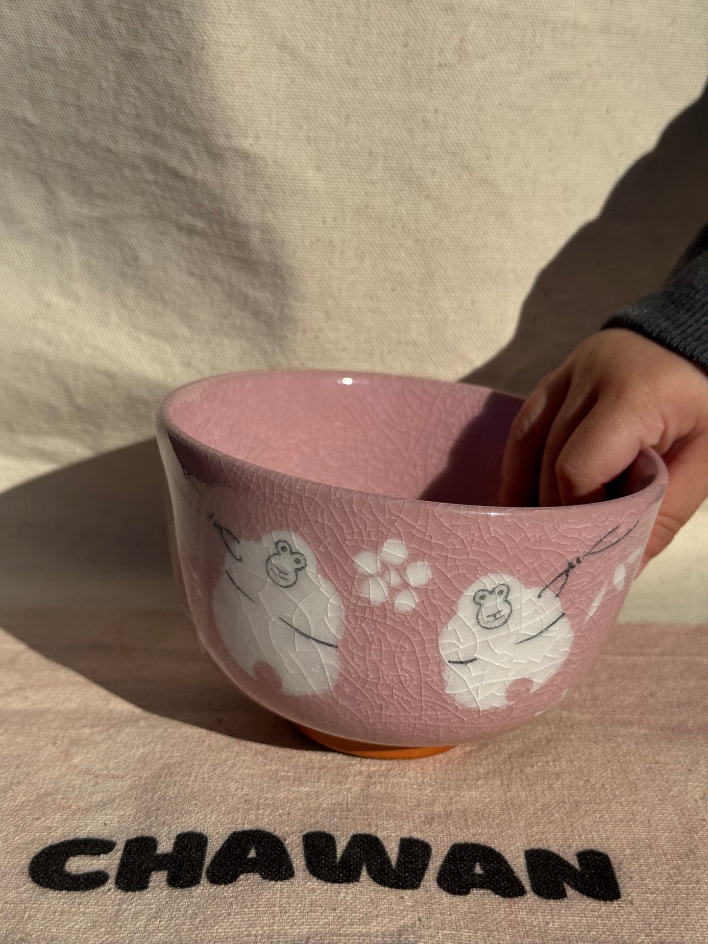 MATCHA BOWL HAND PAINTED MONKEY PINK GLAZE 🌸