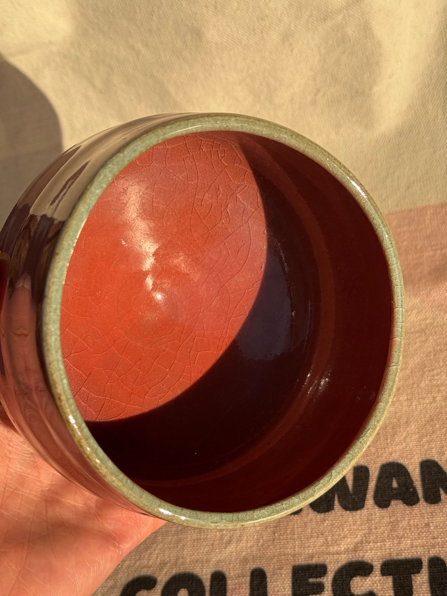 TEA BOWL MINO YAKI CRACKLE RED ORANGE GLAZE 🌸