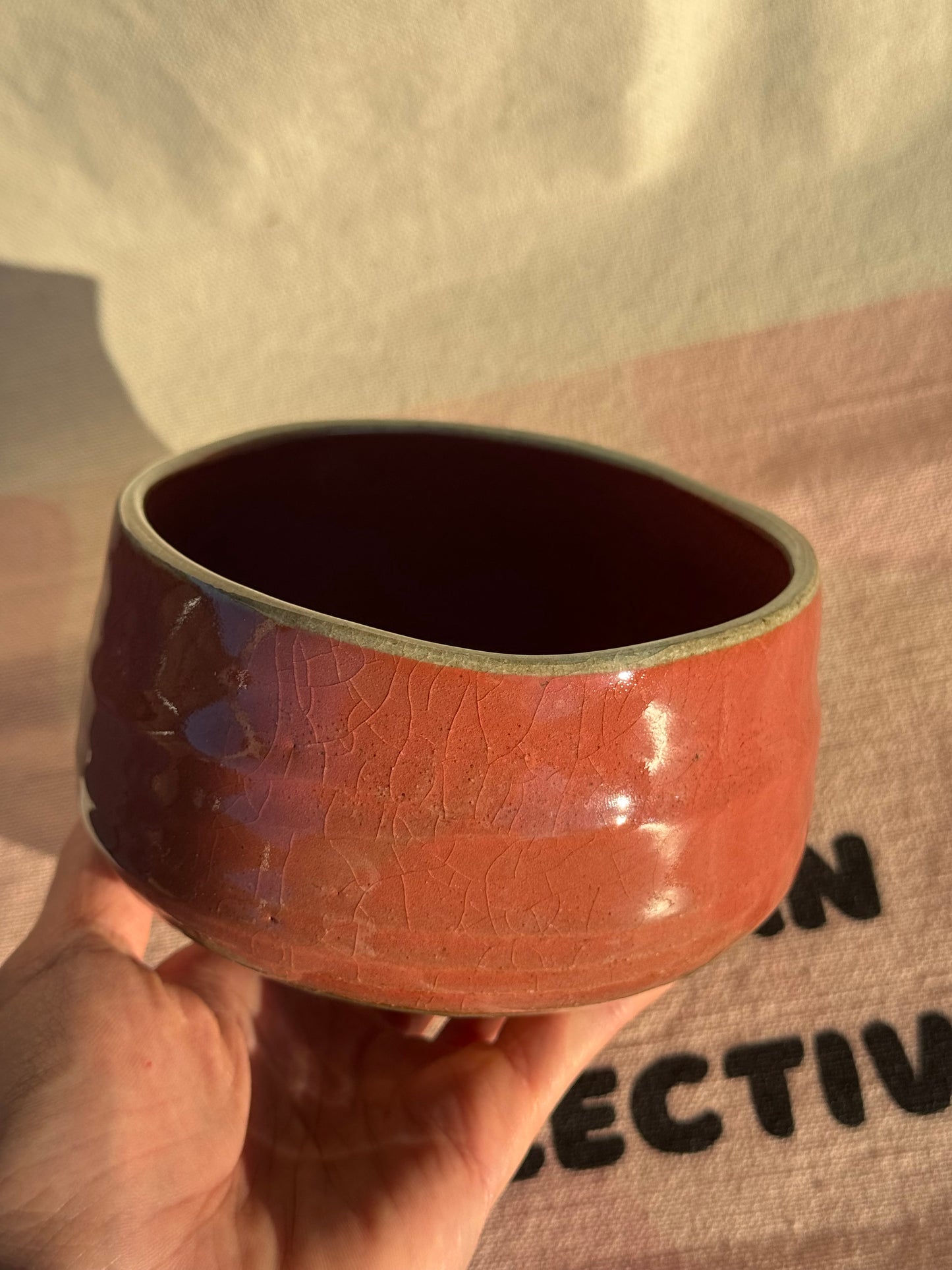 TEA BOWL MINO YAKI CRACKLE RED ORANGE GLAZE 🌸
