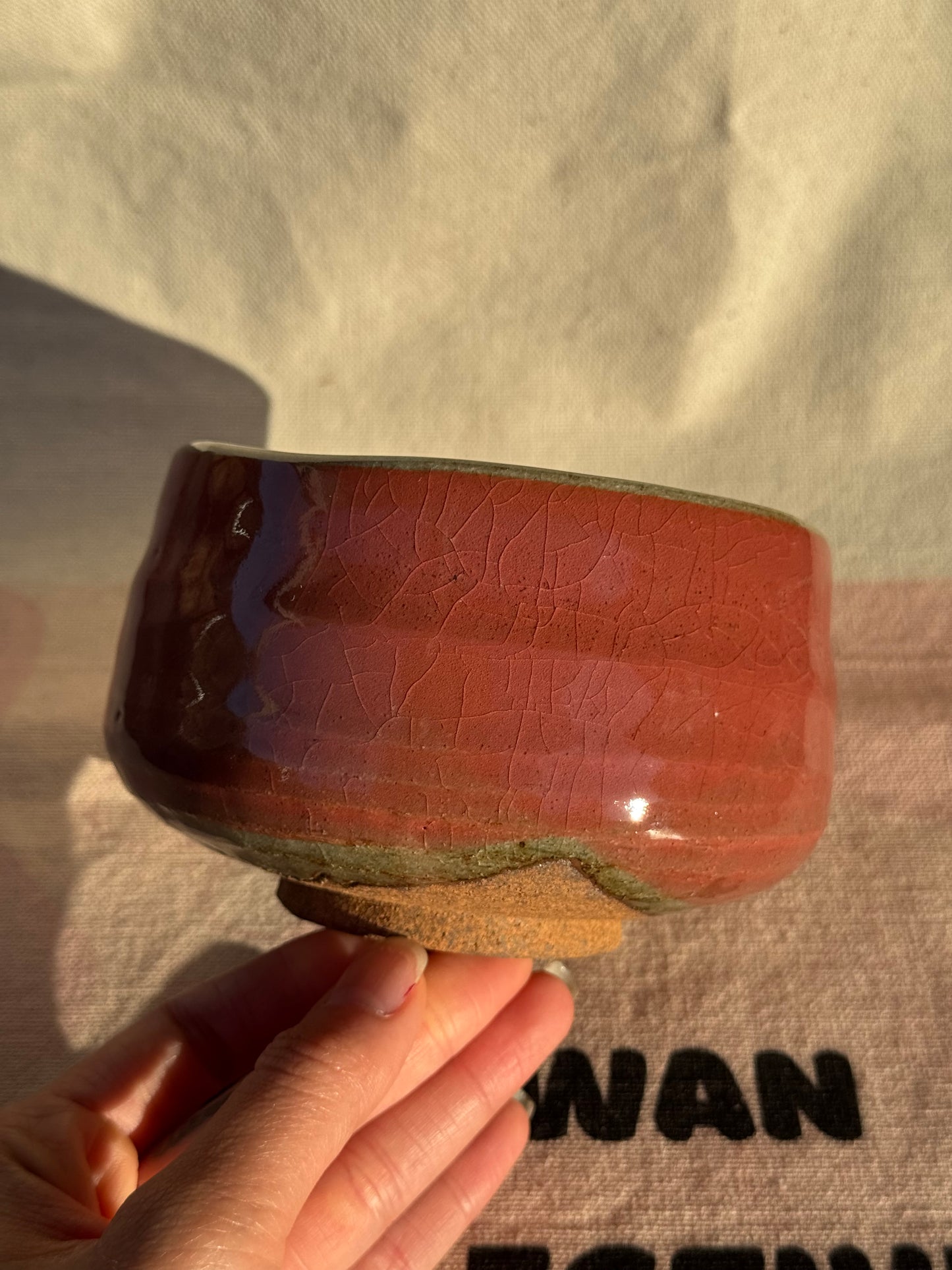 TEA BOWL MINO YAKI CRACKLE RED ORANGE GLAZE 🌸