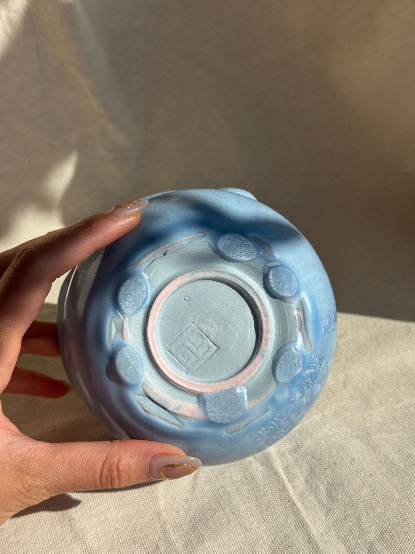 MATCHA BOWL FLORAL COOL BLUE GLAZE KATAKUCHI πΈ