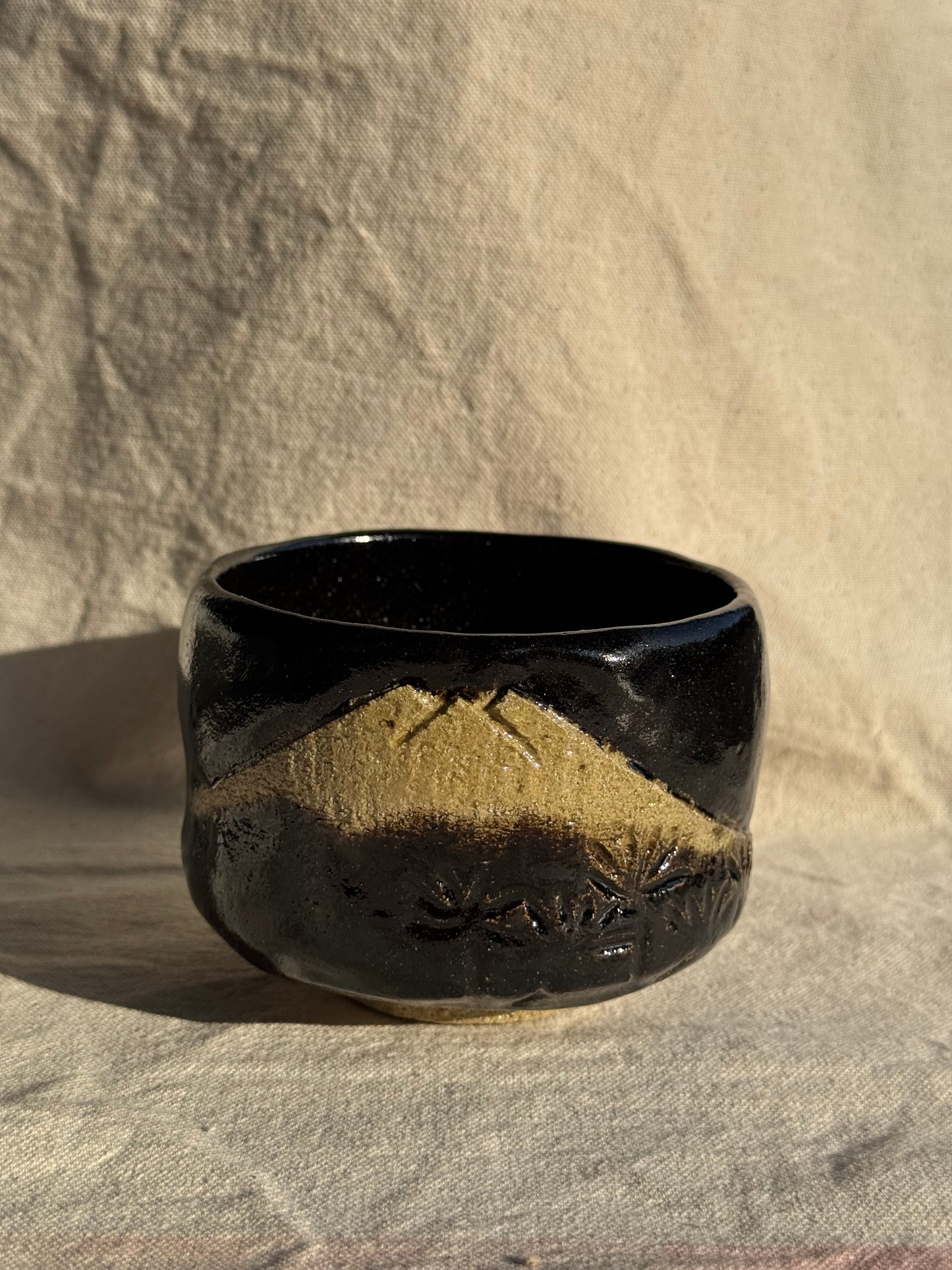 MATCHA TEA BOWL KURO RAKU MT FUJI πΈ