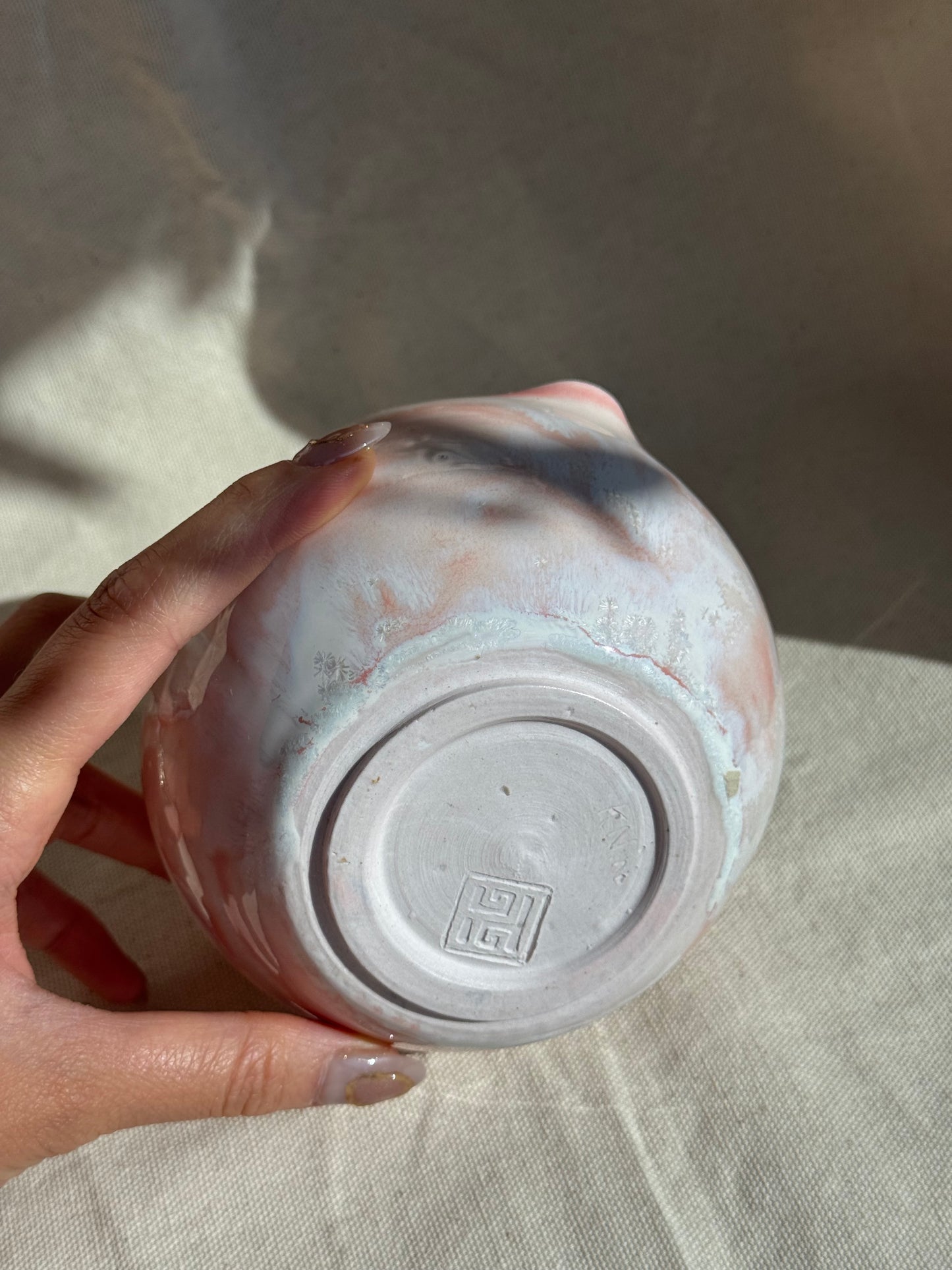 MATCHA BOWL IRREGULAR PALE PINK DRIPPING GLAZE KATAKUCHI πΈ