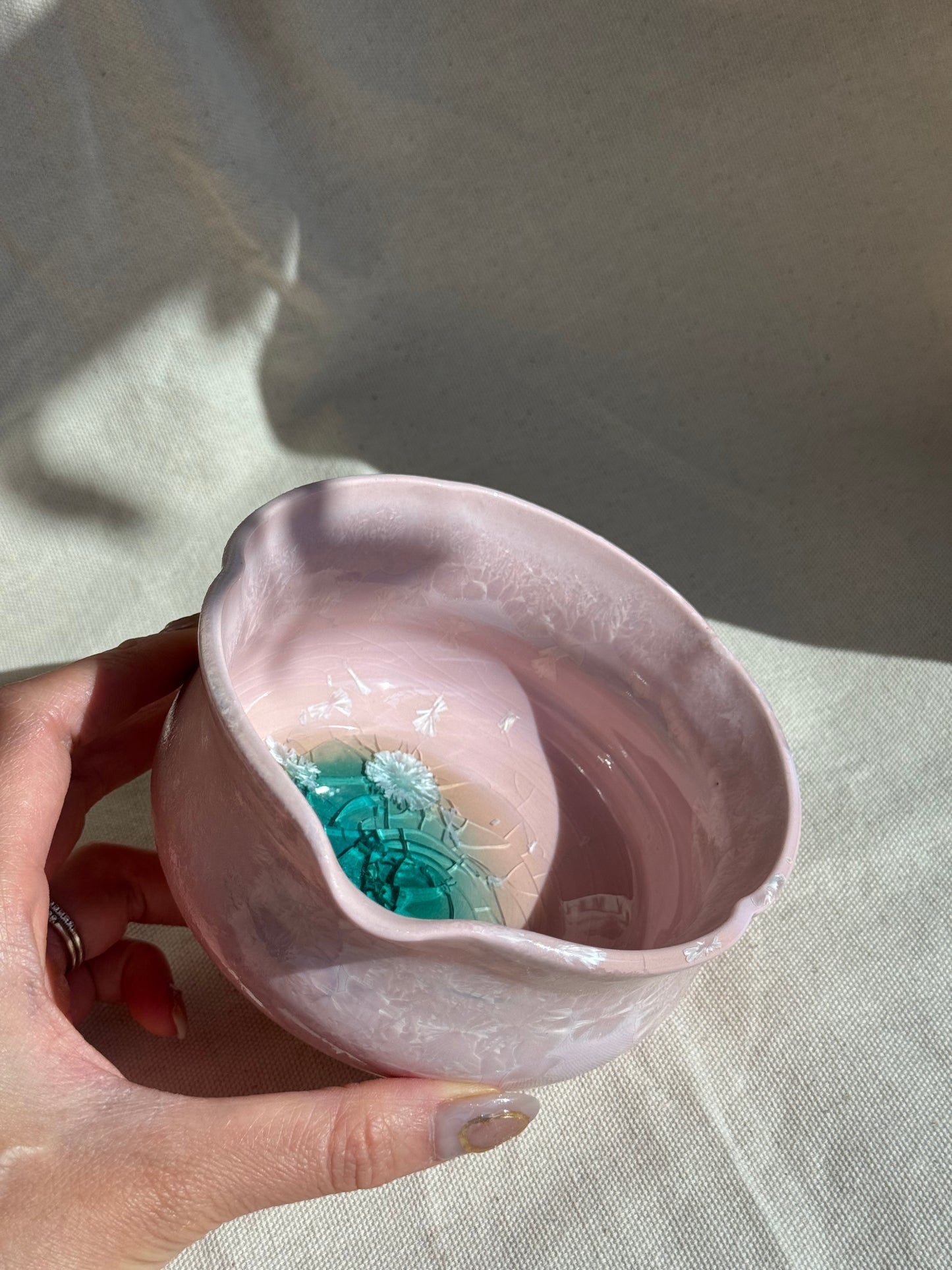 MATCHA BOWL FLORAL MATTE BABY PINK GLAZE KATAKUCHI πΈ