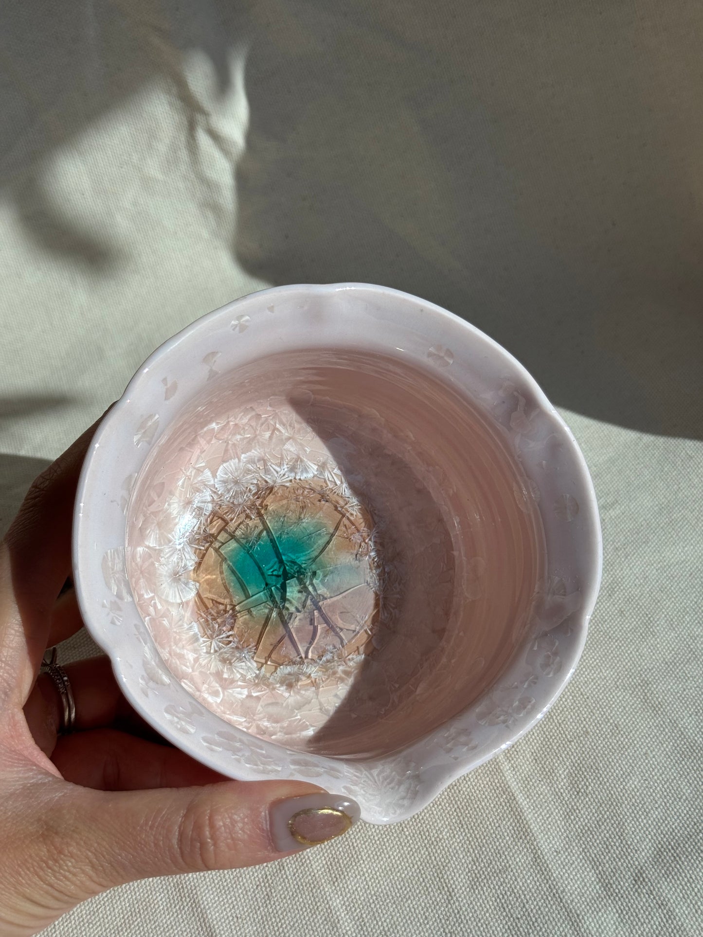MATCHA BOWL FLORAL PINK MARBLE GLAZE KATAKUCHI πΈ