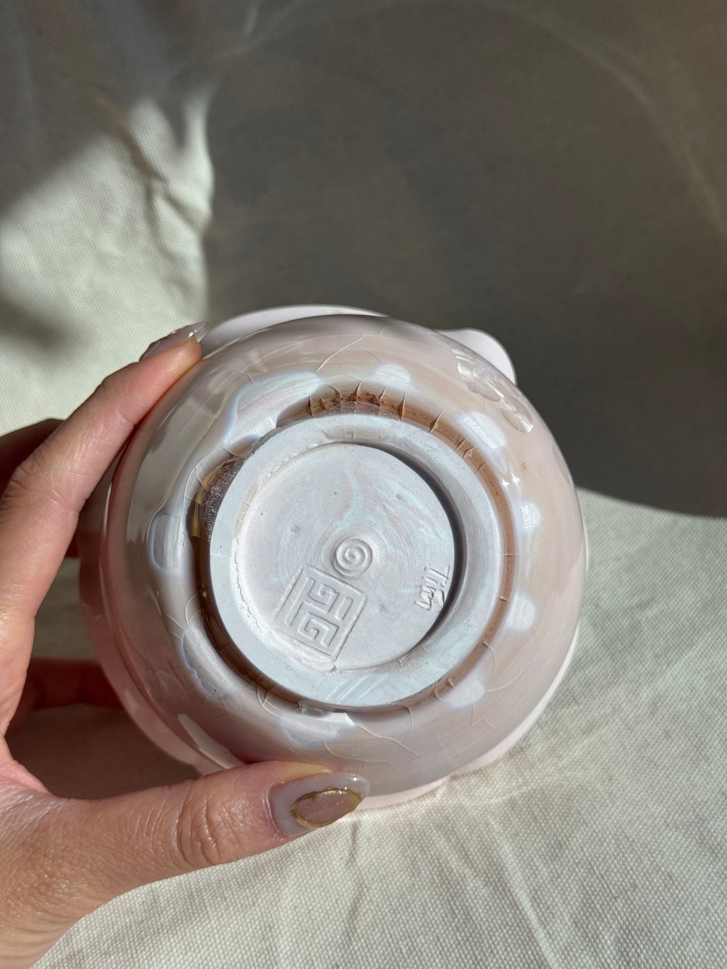 MATCHA BOWL FLORAL PINK MARBLE GLAZE KATAKUCHI πΈ
