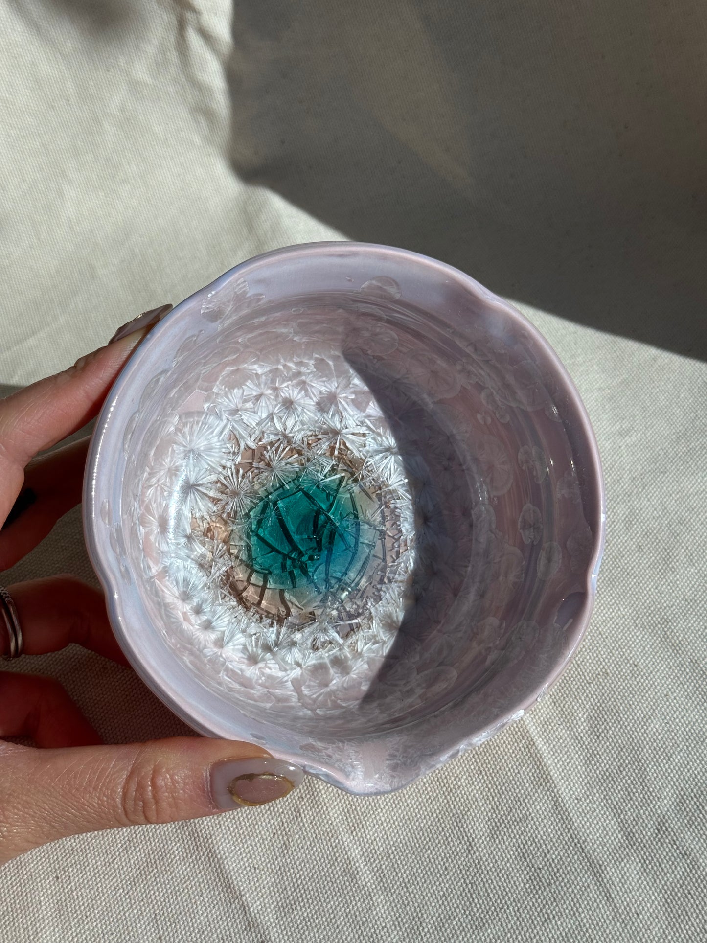 MATCHA BOWL FLORAL PURPLE PINK MARBLE GLAZE KATAKUCHI πΈ
