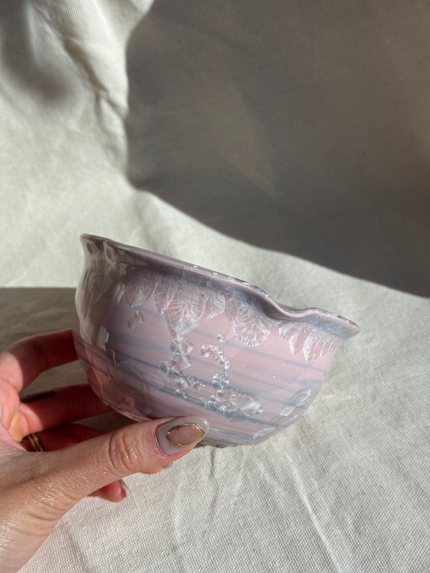 MATCHA BOWL FLORAL PURPLE PINK MARBLE GLAZE KATAKUCHI πΈ