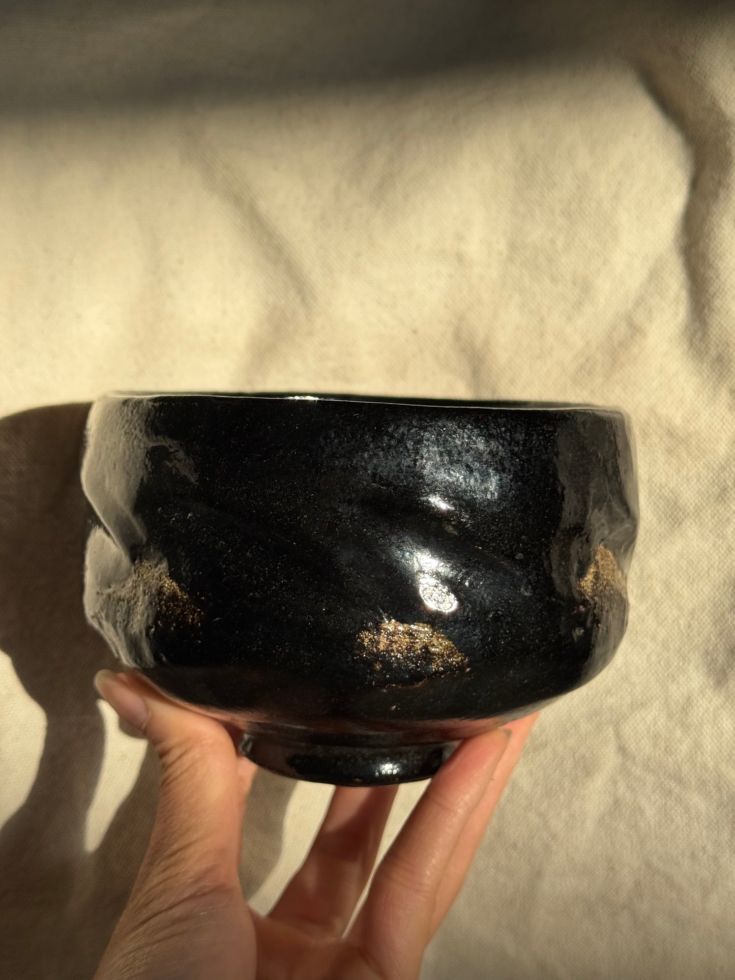 MATCHA BOWL KURO RAKU GOLD SPOTS made by SHORAKU SASAKI 🌸