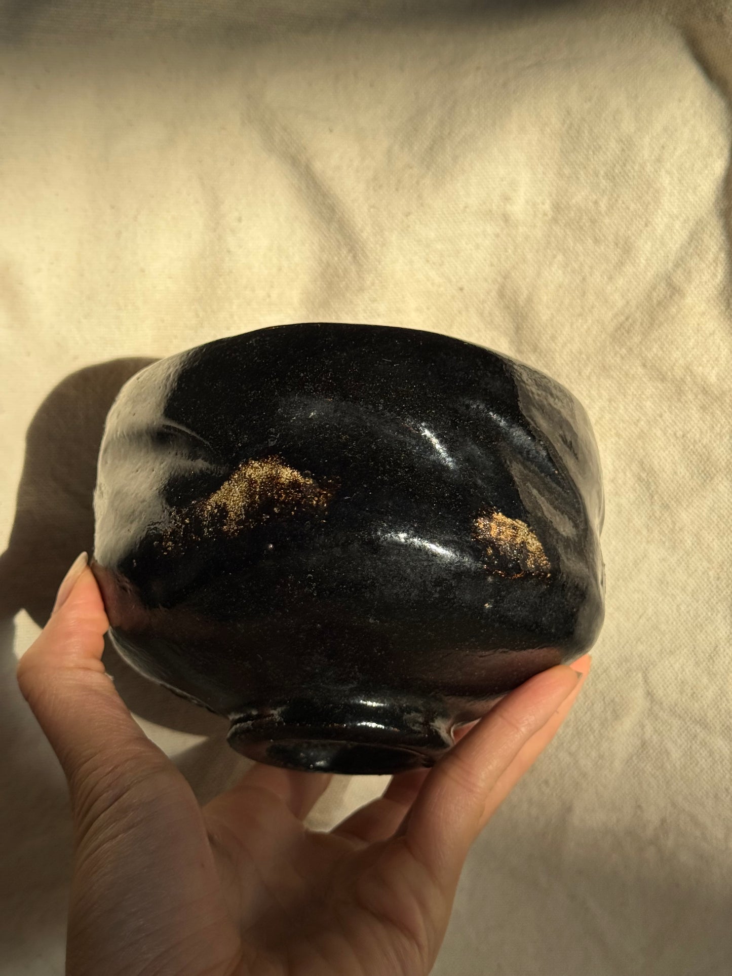 MATCHA BOWL KURO RAKU GOLD SPOTS made by SHORAKU SASAKI 🌸
