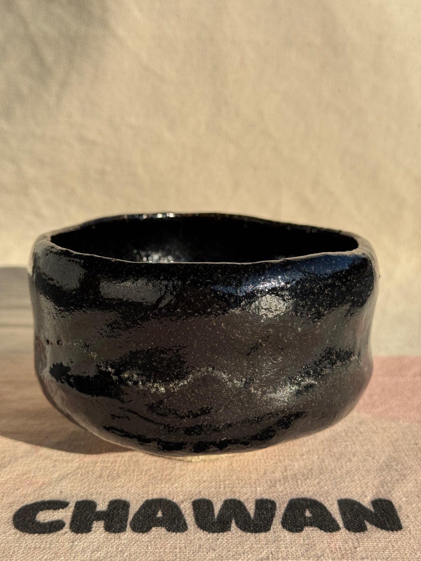 MATCHA TEA BOWL KURO RAKU WHITE LINE 🌸