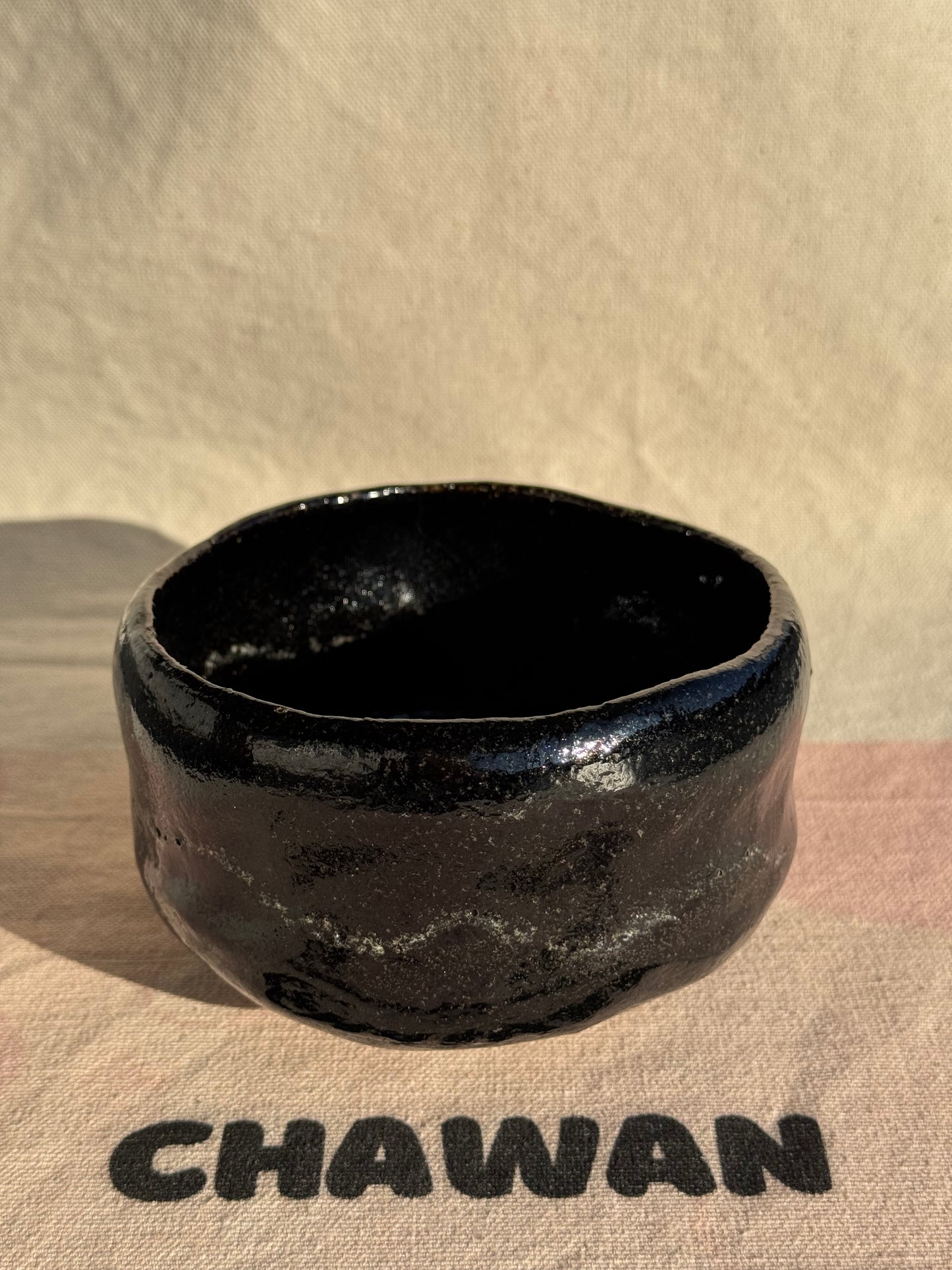 MATCHA TEA BOWL KURO RAKU WHITE LINE 🌸