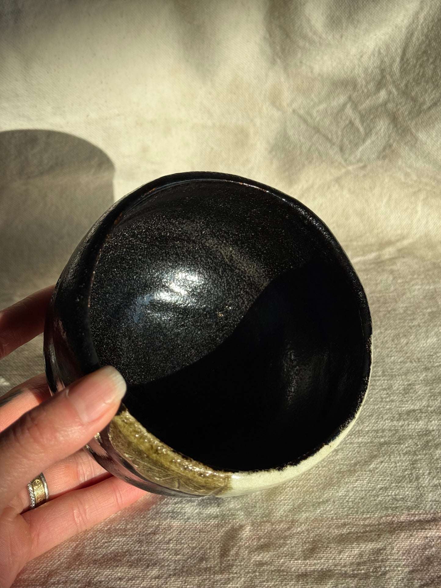 MATCHA BOWL KURO RAKU HAND PAINTED WHITE GLAZE🌸