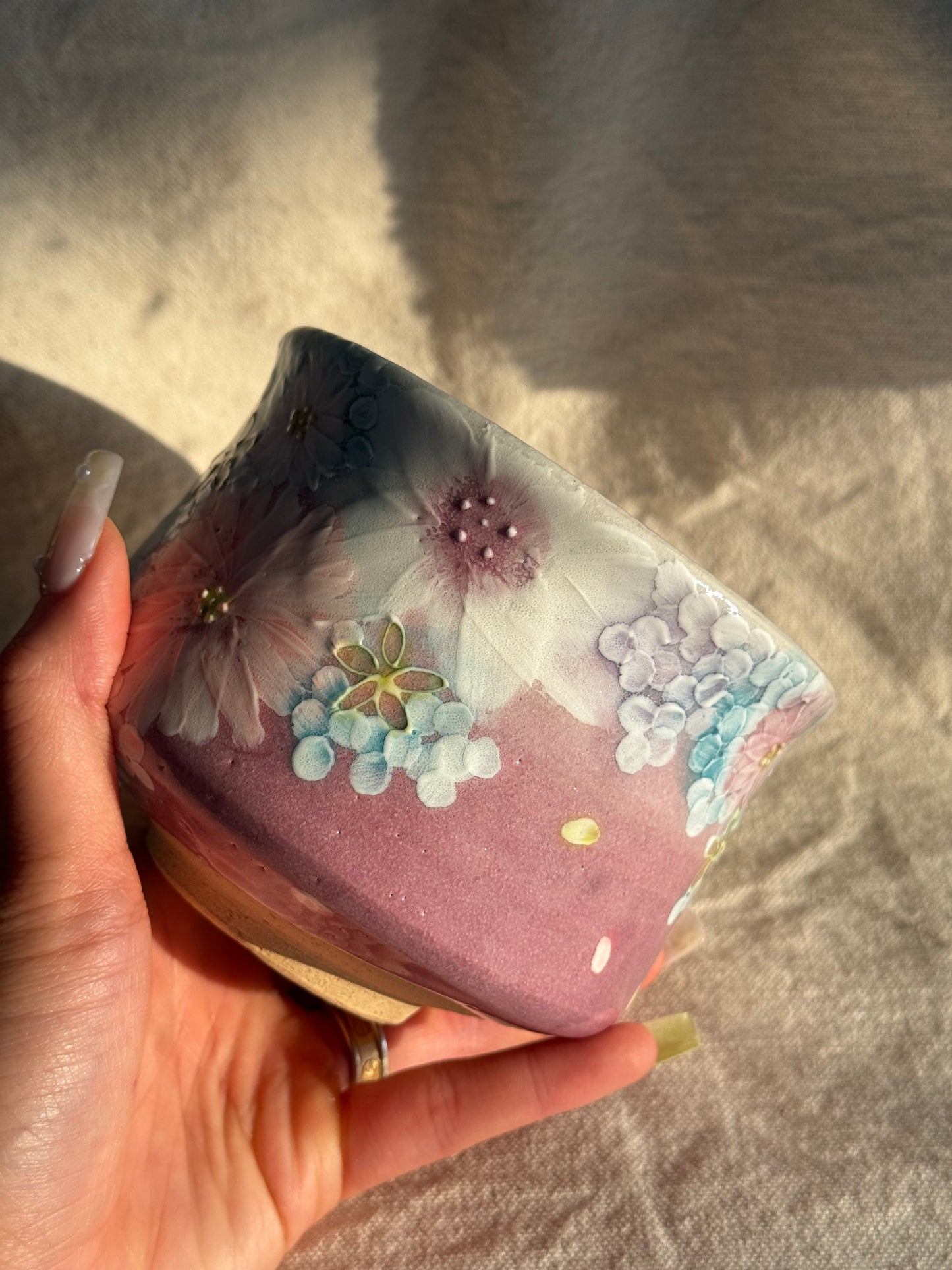 MATCHA BOWL SETO YAKI COLORFUL FLOWERS 🌸
