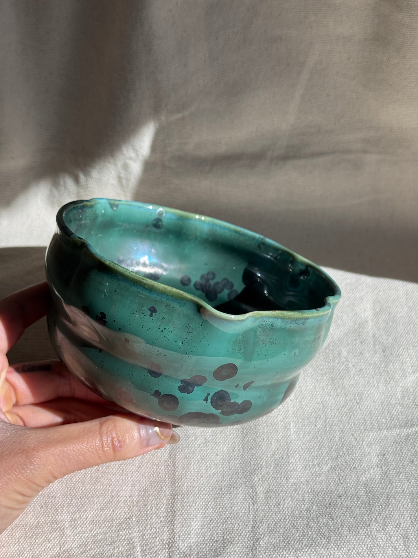 MATCHA BOWL FLORAL MATTE GREEN GLAZE KATAKUCHI πΈ
