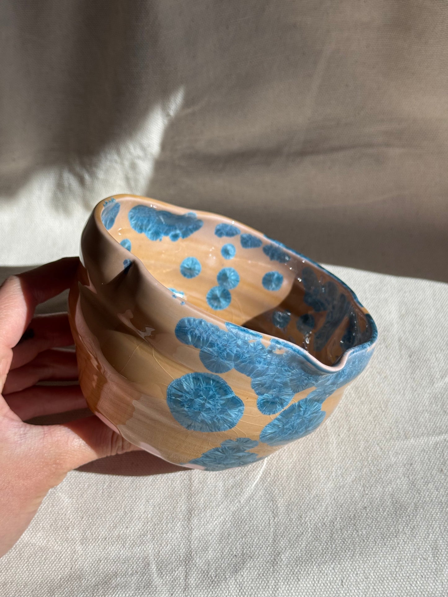 MATCHA BOWL IRREGULAR BROWN BLUE GLAZE KATAKUCHI πΈ