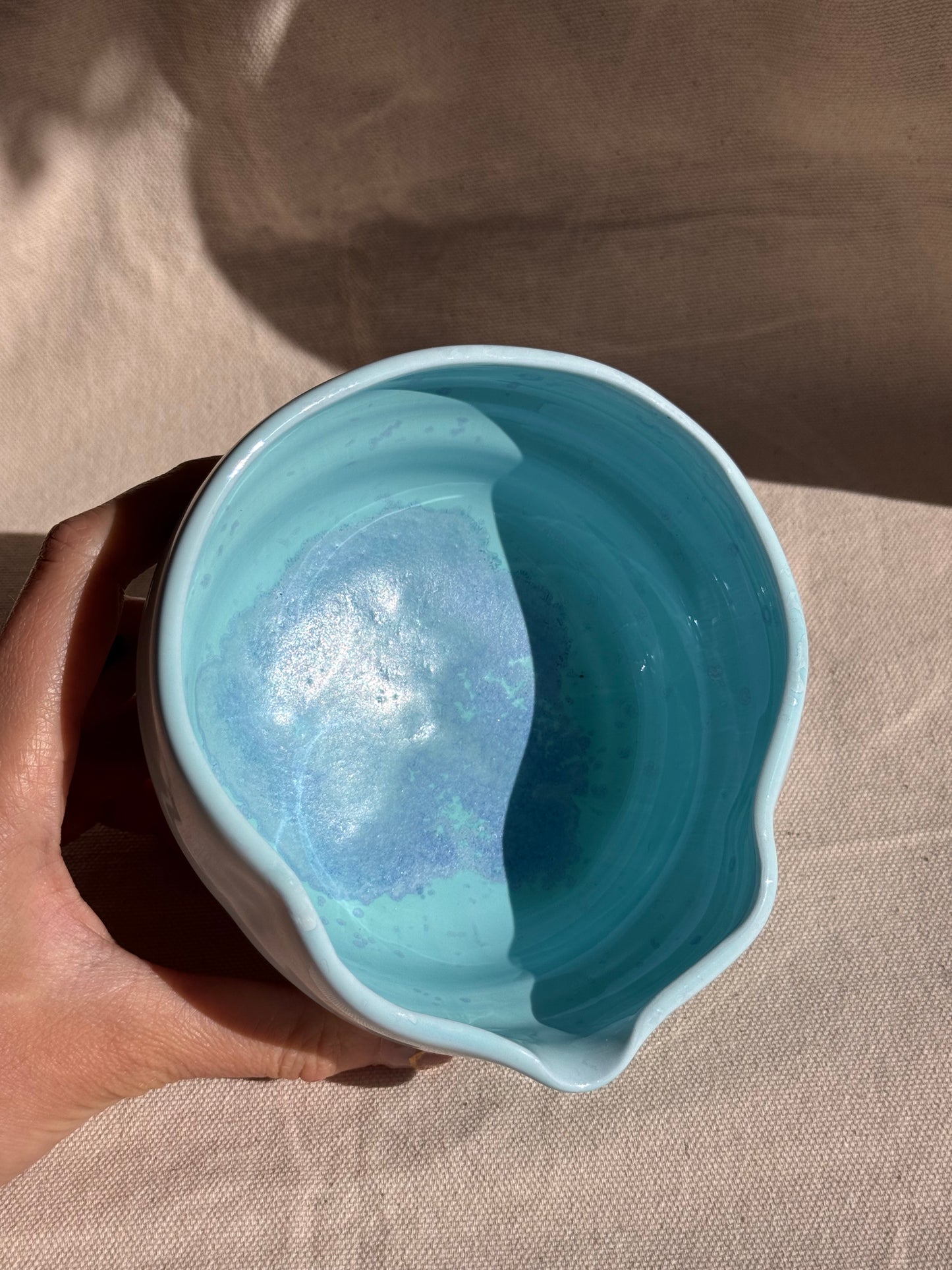 MATCHA BOWL IRREGULAR CELADON BLUE GLAZE KATAKUCHI πΈ