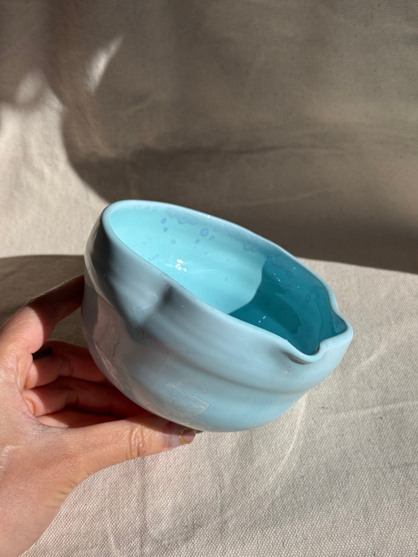 MATCHA BOWL IRREGULAR CELADON BLUE GLAZE KATAKUCHI πΈ