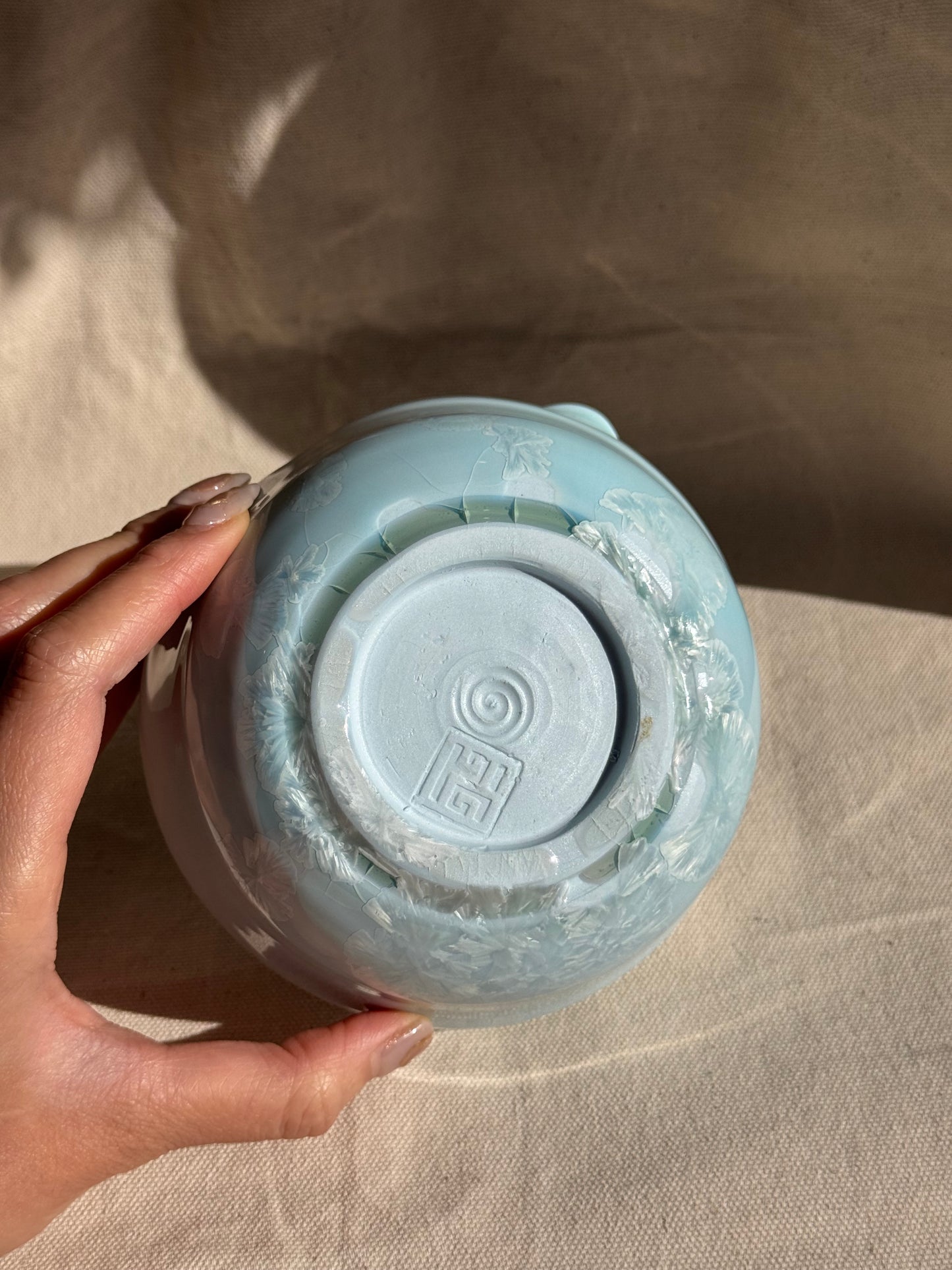 MATCHA BOWL IRREGULAR CELADON BLUE GLAZE KATAKUCHI πΈ