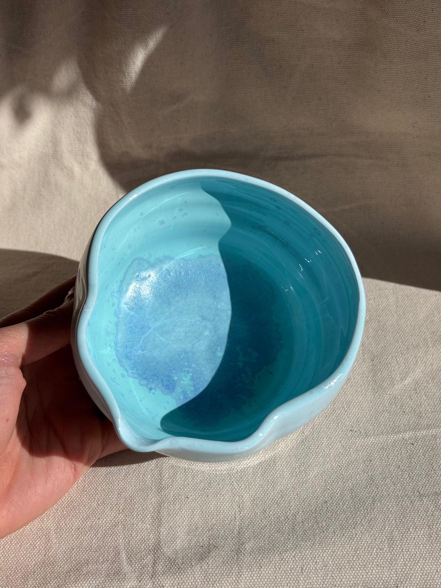 MATCHA BOWL IRREGULAR CELADON BLUE GLAZE KATAKUCHI πΈ