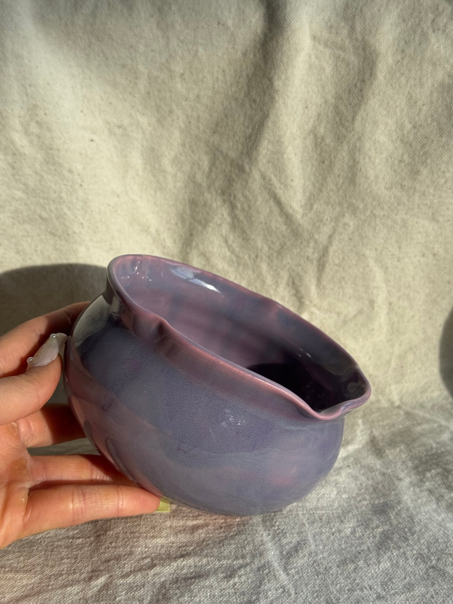 MATCHA BOWL FLORAL PURPLE GLAZE KATAKUCHI πΈ