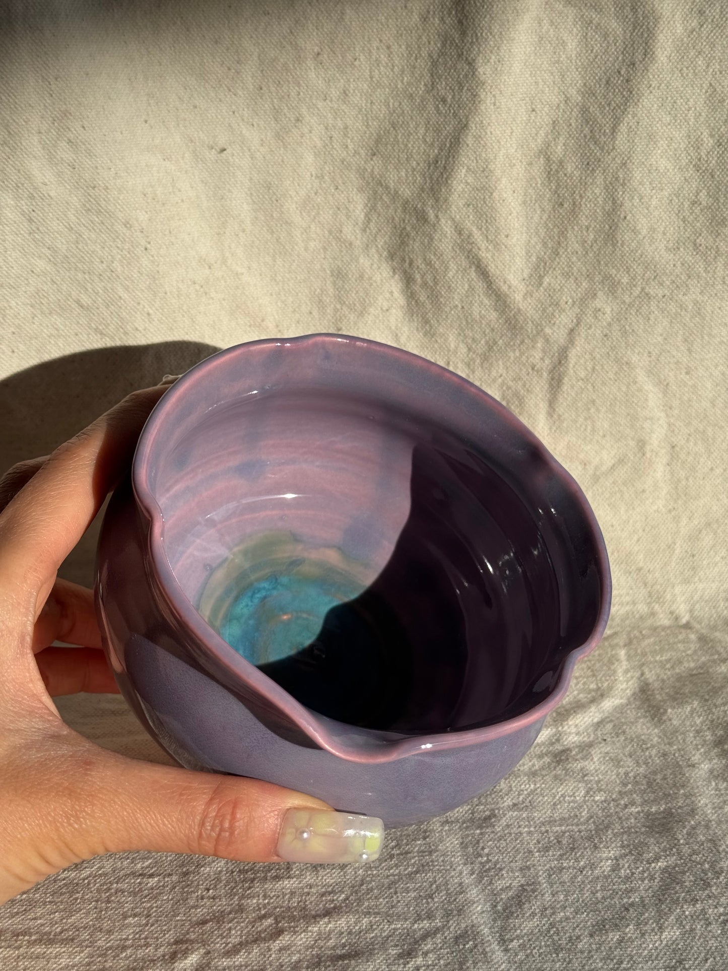 MATCHA BOWL FLORAL PURPLE GLAZE KATAKUCHI πΈ