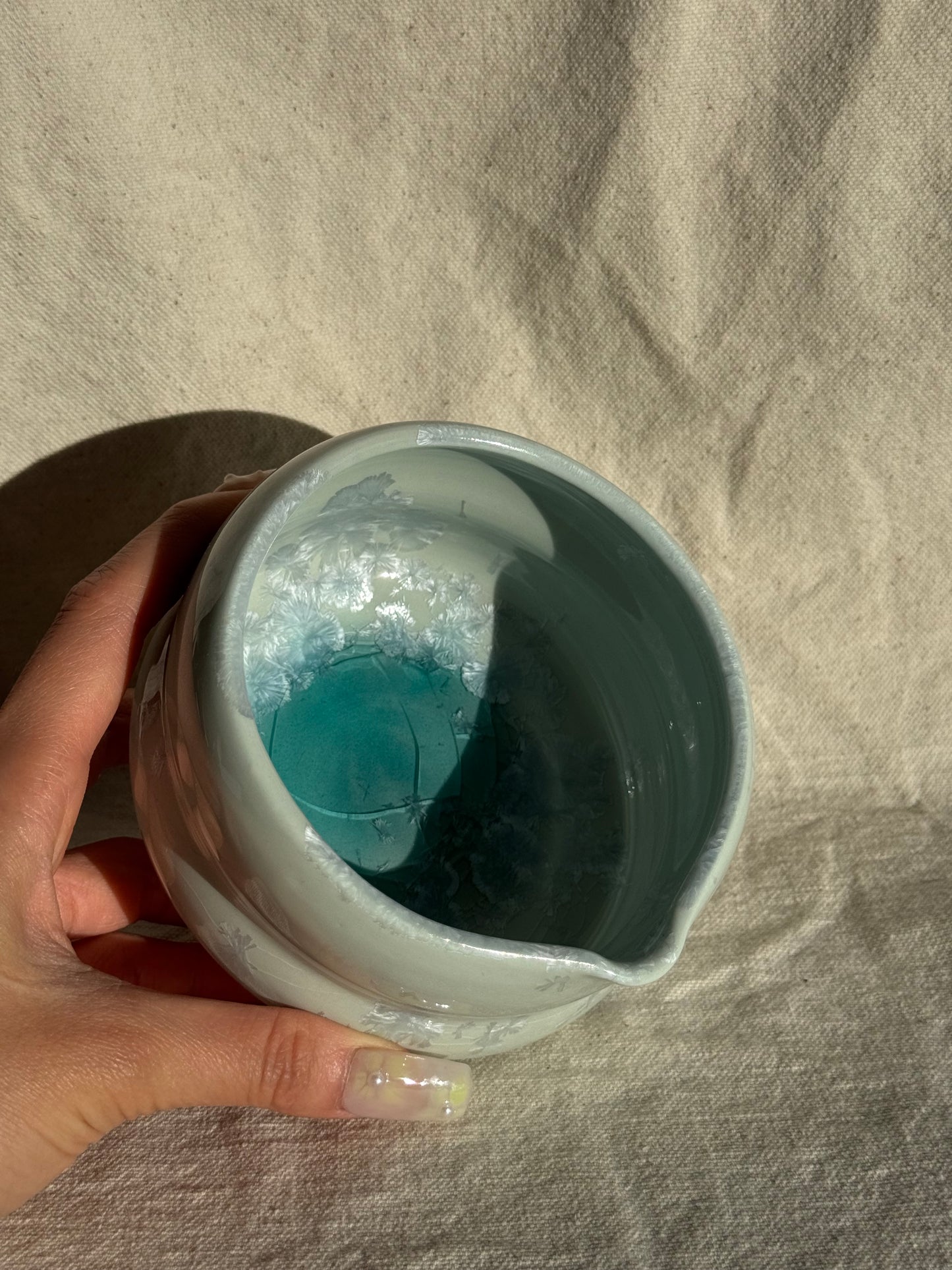 MATCHA BOWL HOURGLASS MINT GLAZE KATAKUCHI πΈ
