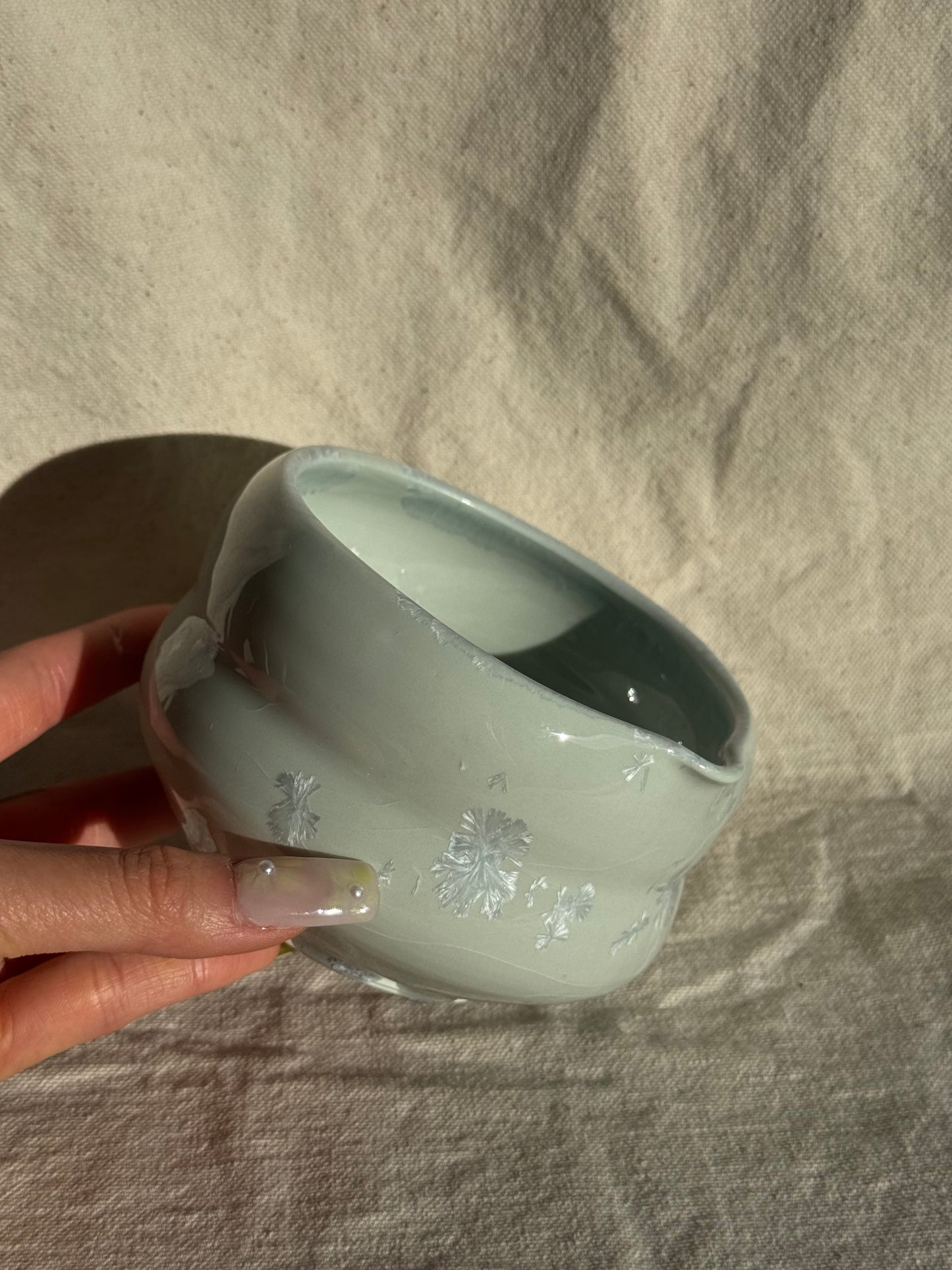 MATCHA BOWL HOURGLASS MINT GLAZE KATAKUCHI πΈ