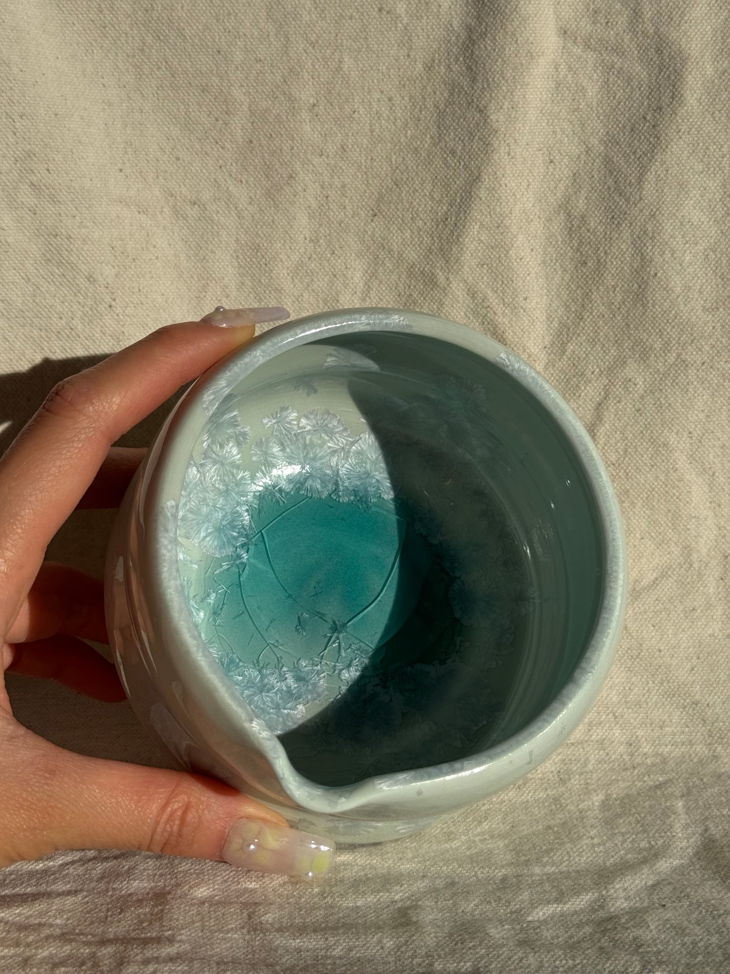 MATCHA BOWL HOURGLASS MINT GLAZE KATAKUCHI πΈ