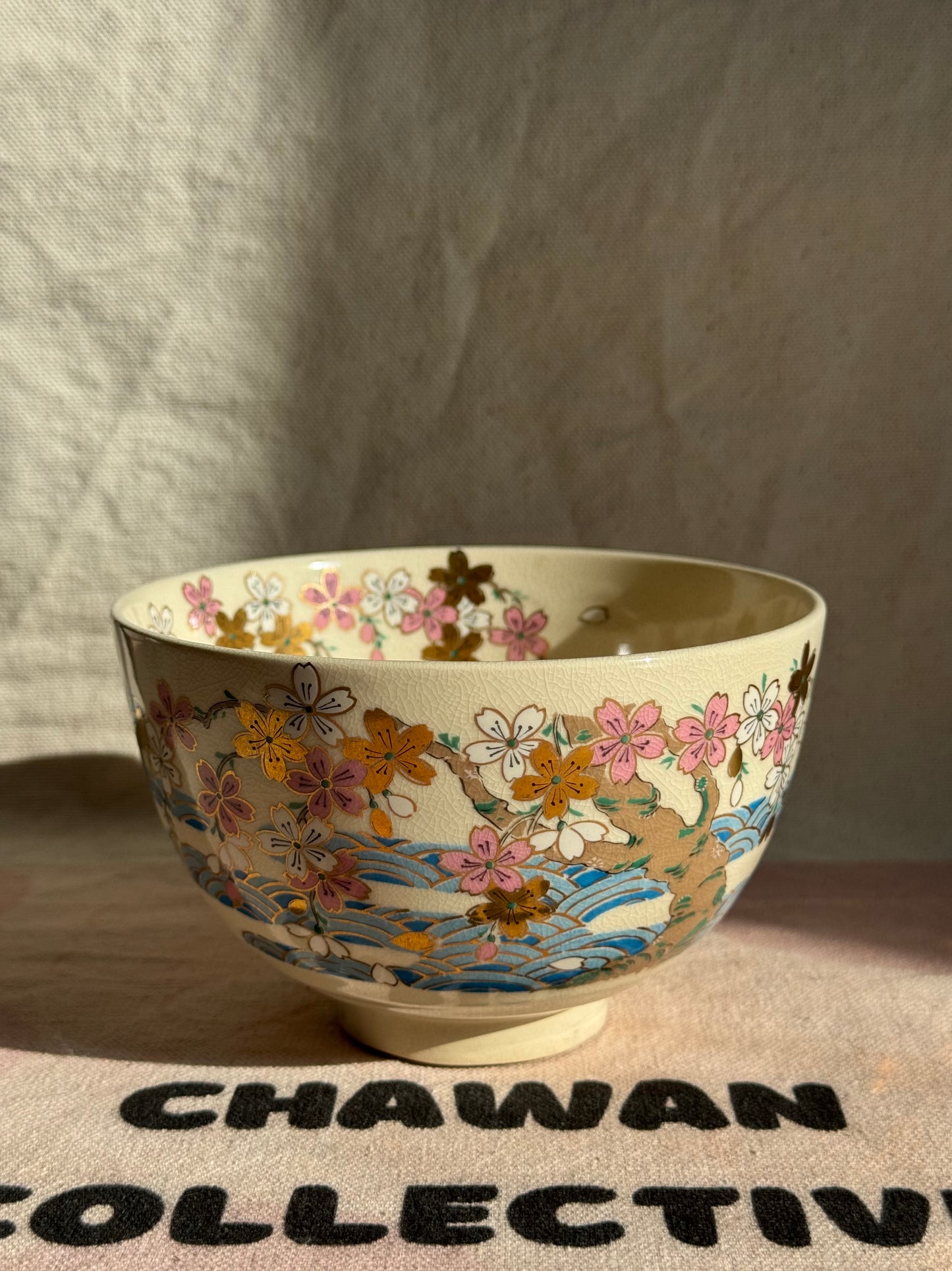 TEA BOWL KYO YAKI SAKURA HANDPAINTED πΈ