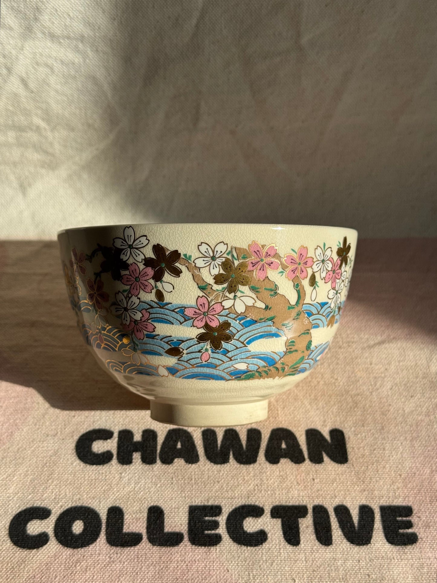 TEA BOWL KYO YAKI SAKURA HANDPAINTED πΈ