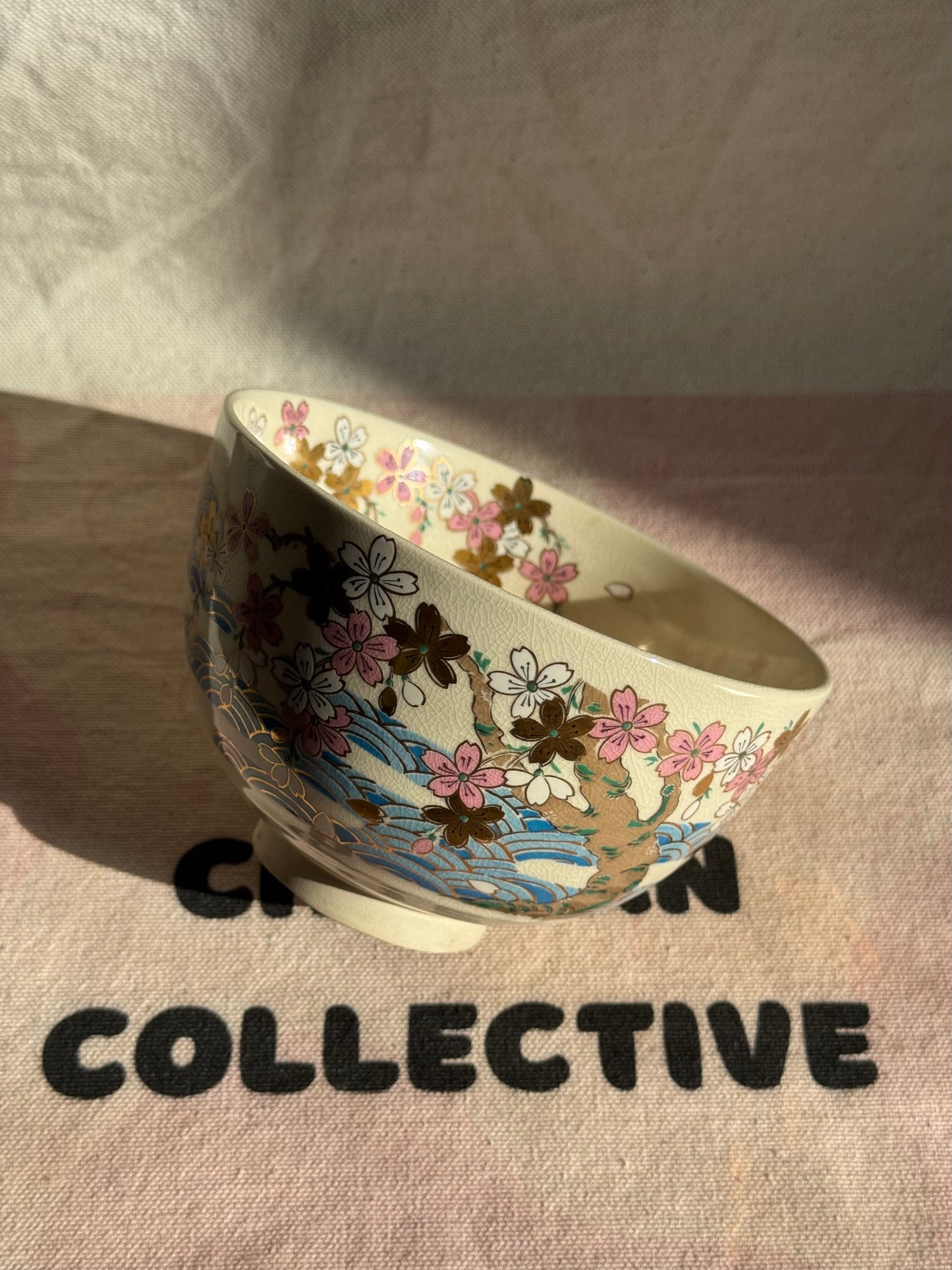 TEA BOWL KYO YAKI SAKURA HANDPAINTED πΈ