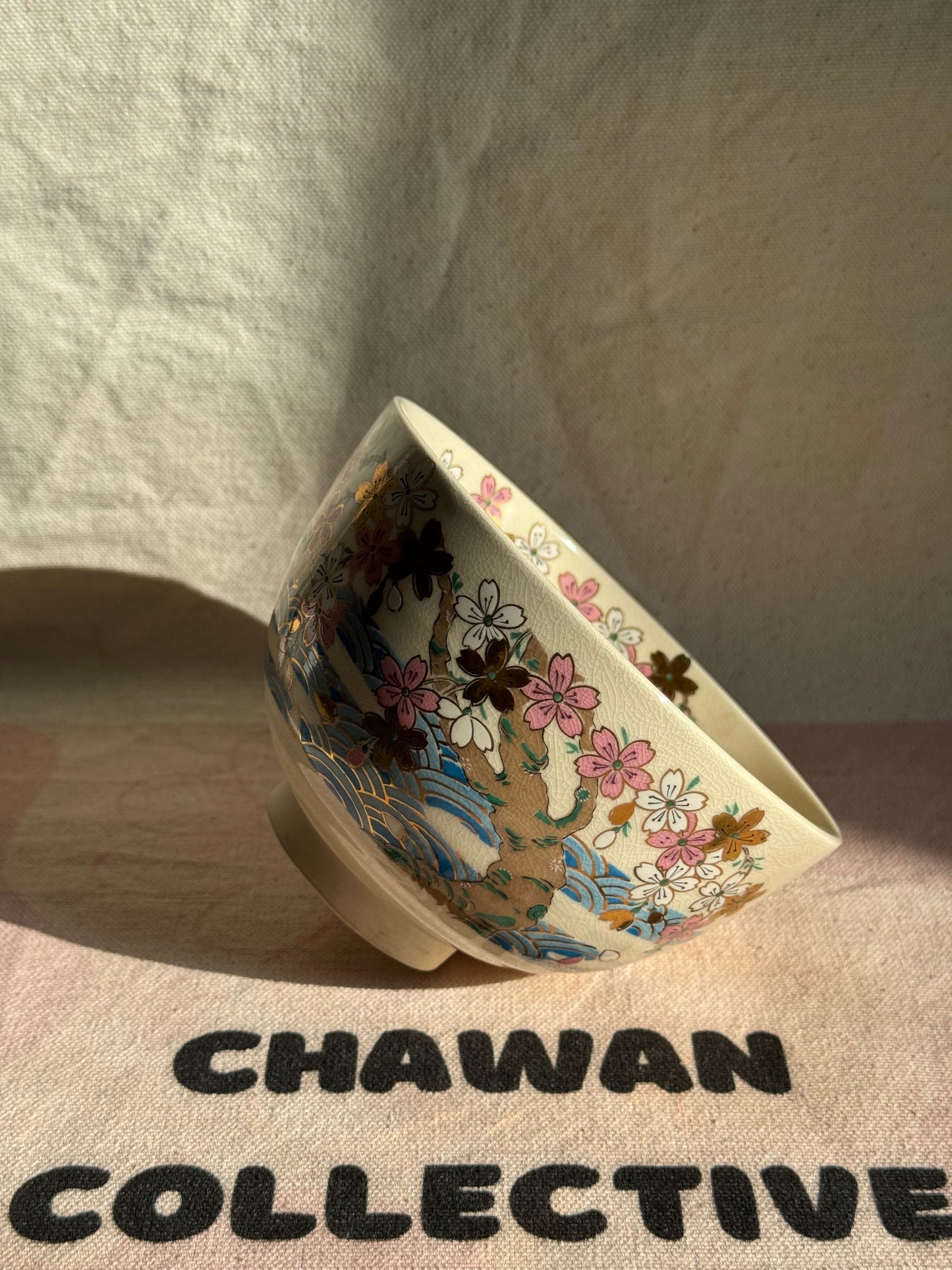 TEA BOWL KYO YAKI SAKURA HANDPAINTED πΈ